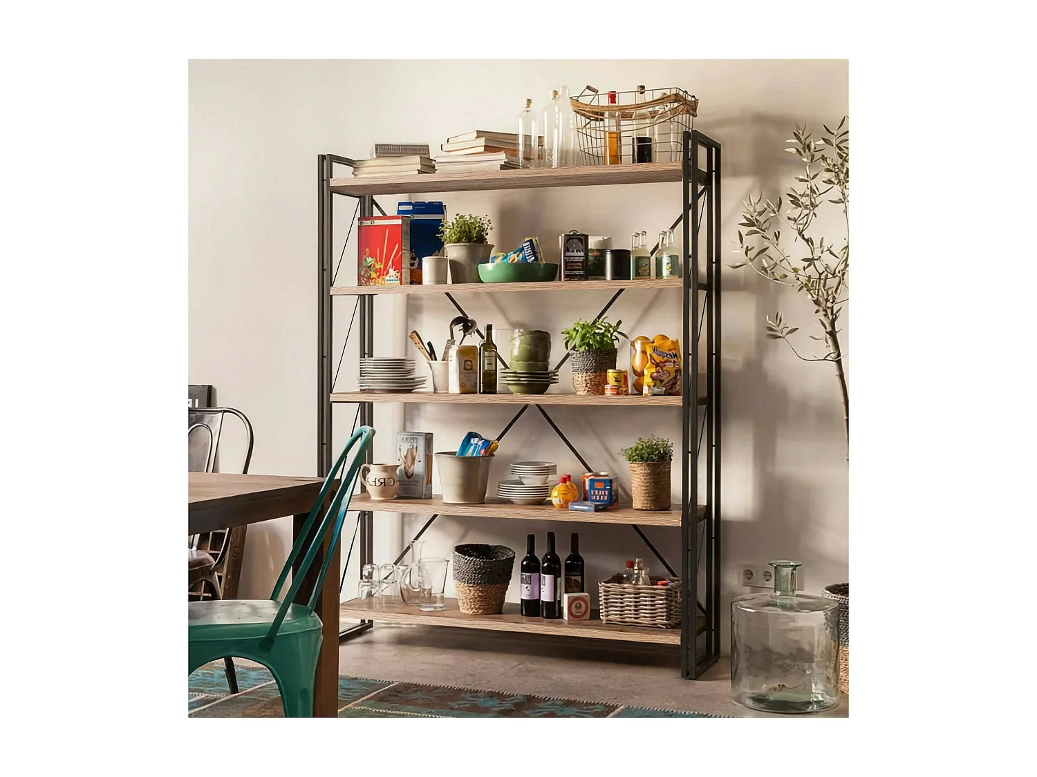 Dpig boekenkast, kantoorplank, boekenkast, bibliotheek, 130x35h180 cm, Eiken en Zwart