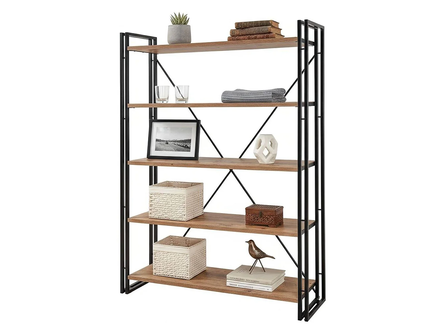Bibliothèque Sol, Etagère de bureau, Porte-livre mobile, Librairie, 130x35h180 cm, Chêne et Noir