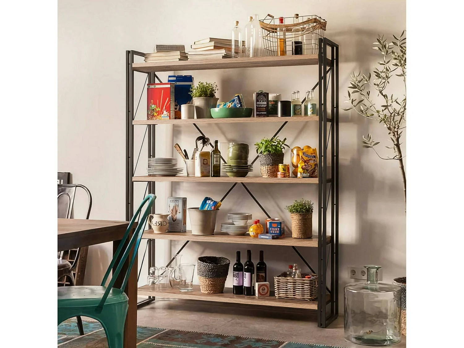 Bibliothèque Sol, Etagère de bureau, Porte-livre mobile, Librairie, 130x35h180 cm, Chêne et Noir