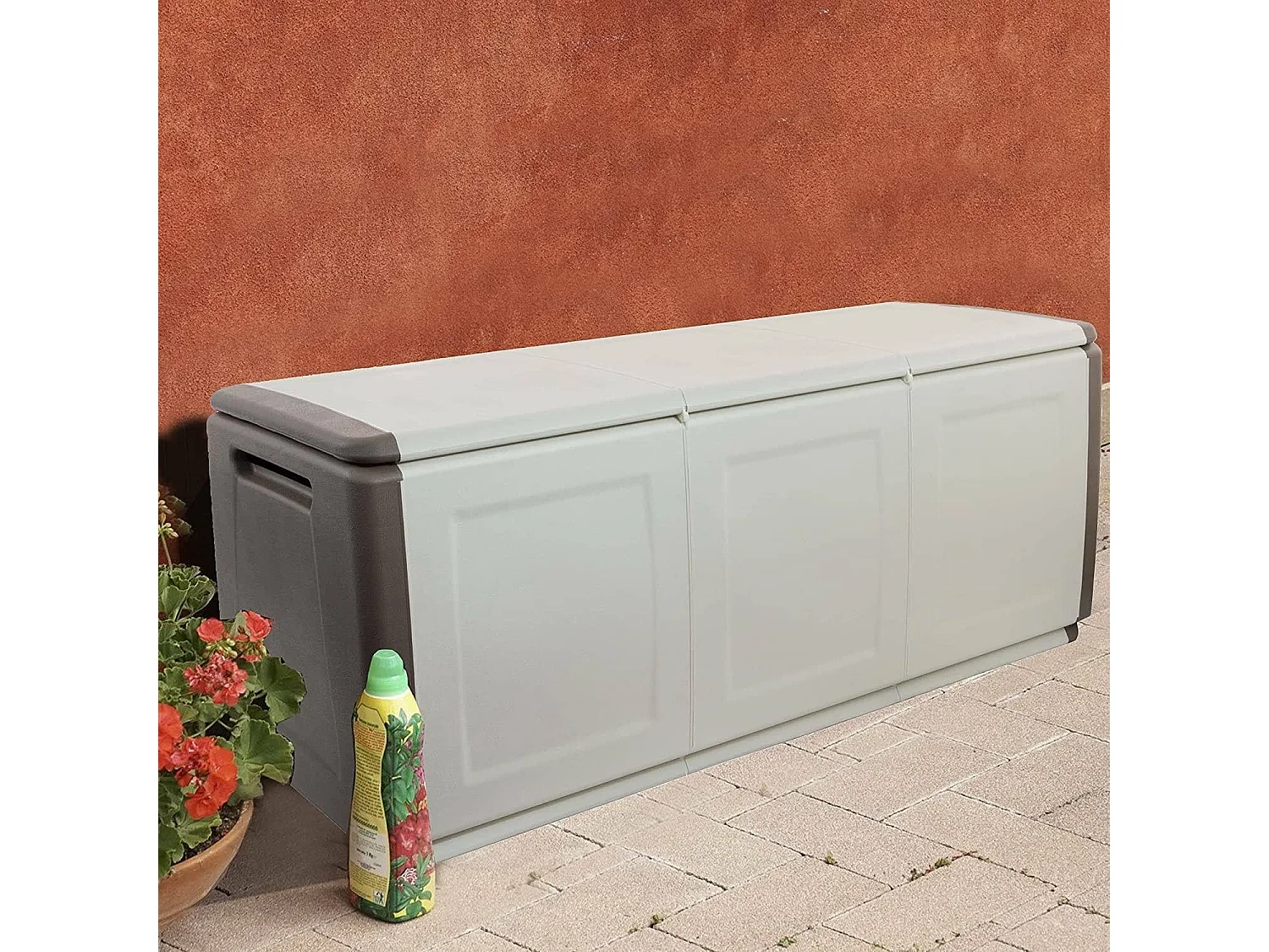 Malle Zele, Coffre polyvalent, Coffre de rangement, Boîte de rangement, 100% Made in Italy, 138x53h57 cm, Beige et Marron