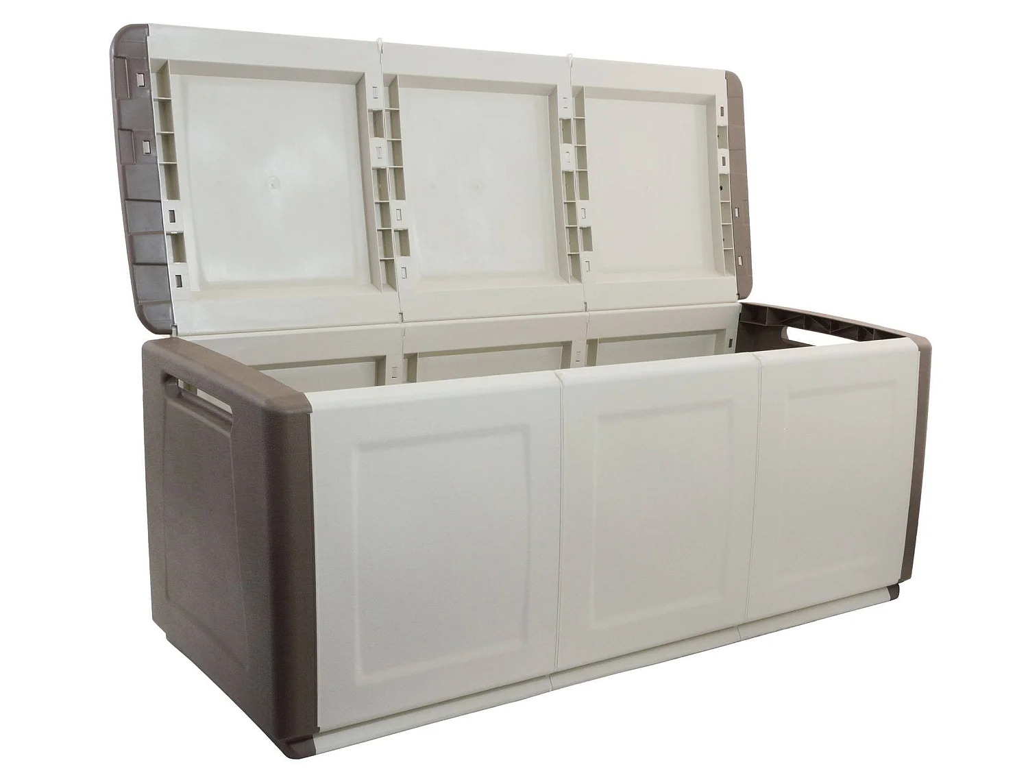Malle Zele, Coffre polyvalent, Coffre de rangement, Boîte de rangement, 100% Made in Italy, 138x53h57 cm, Beige et Marron