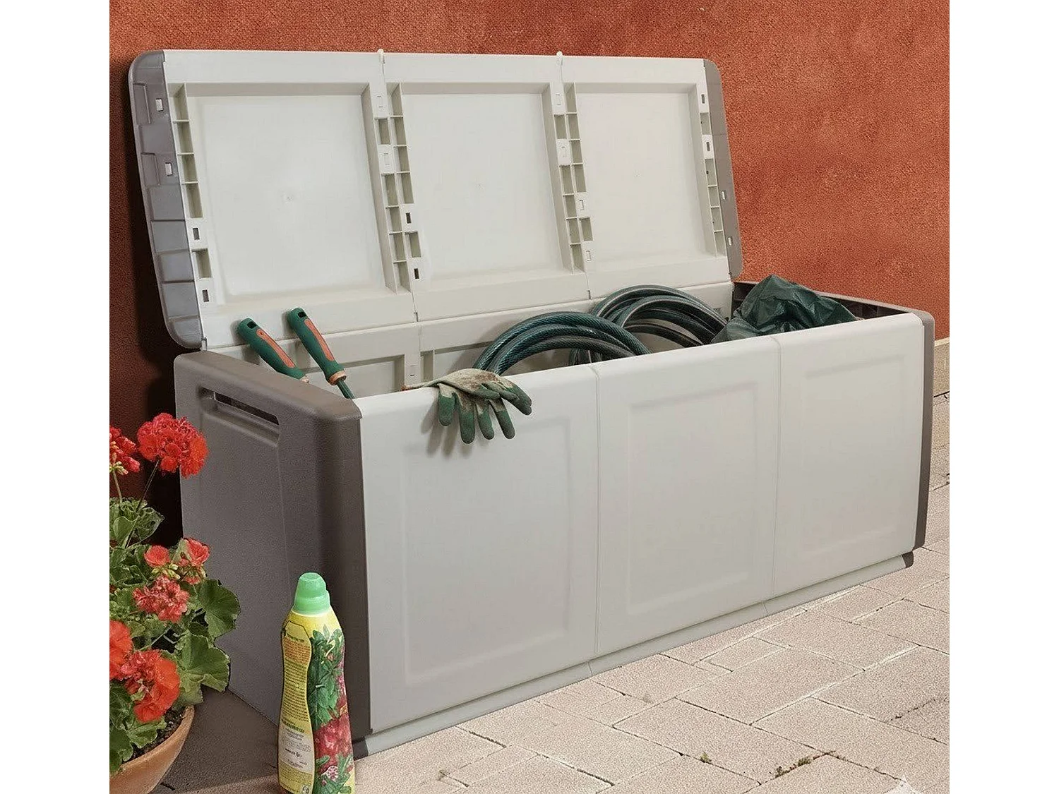 Dbollett-Koffer, Mehrzwecktruhe, Aufbewahrungskoffer, Aufbewahrungsbox, 100 % Made in Italy, 138 x 53 x 57 cm, Beige und Braun