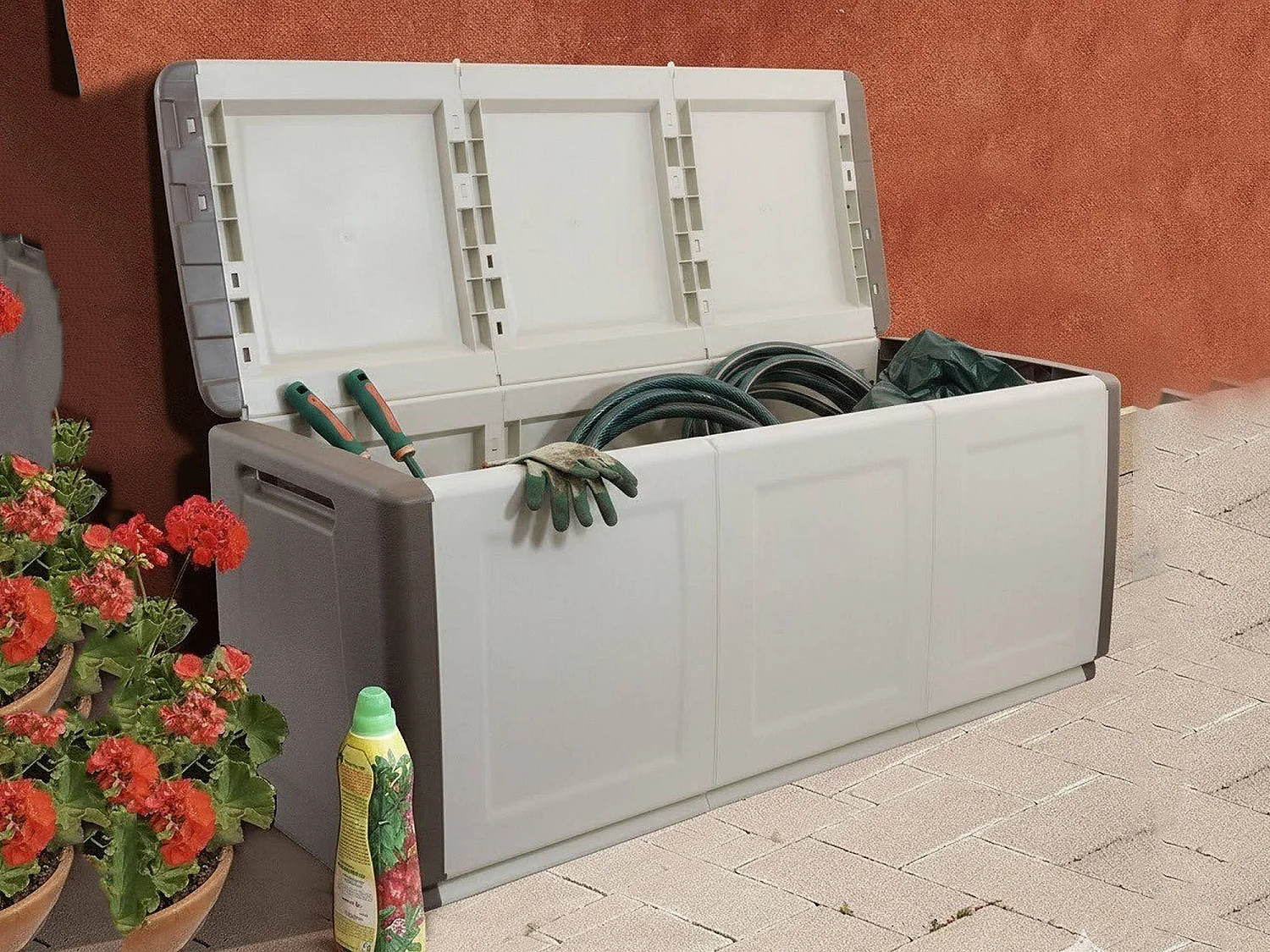 Dbollett-Koffer, Mehrzwecktruhe, Aufbewahrungskoffer, Aufbewahrungsbox, 100 % Made in Italy, 138 x 53 x 57 cm, Beige und Braun