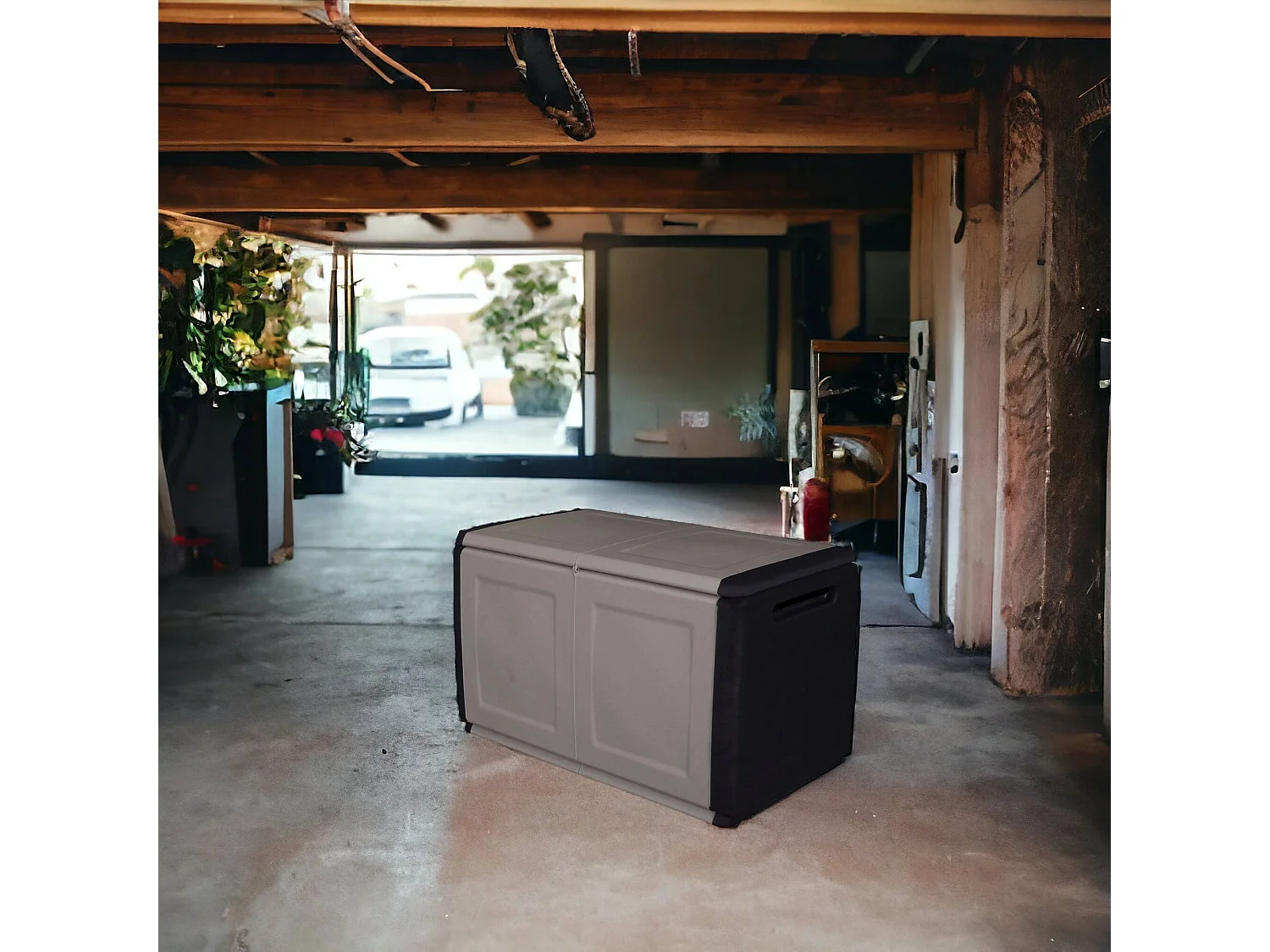 Coffre Brakel, Coffre polyvalent, Coffre de rangement, Boîte de rangement, 100% Made in Italy, 96x53h57 cm, Gris clair et noir