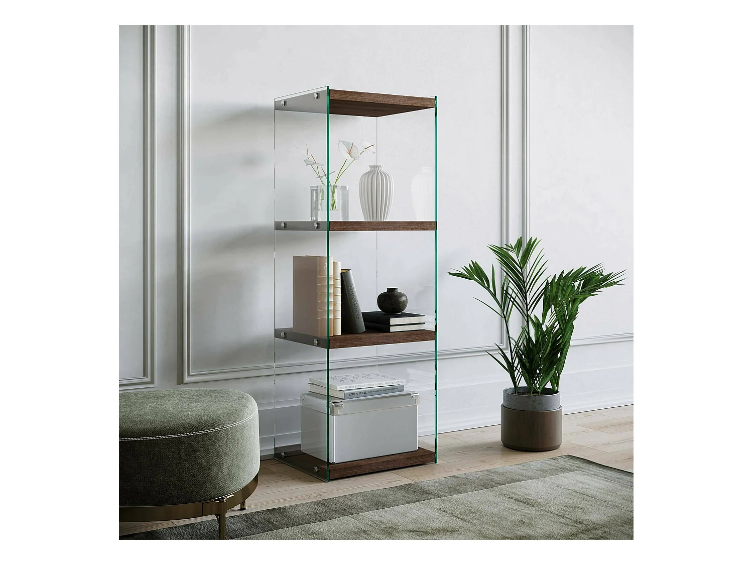 Bibliothèque Protea, Etagère de bureau, Porte-livre mobile, Librairie, 40x35h120 cm, Noyer