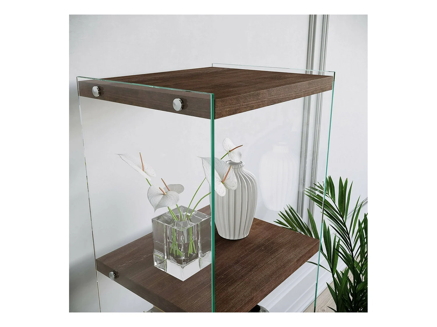 Bibliothèque Protea, Etagère de bureau, Porte-livre mobile, Librairie, 40x35h120 cm, Noyer