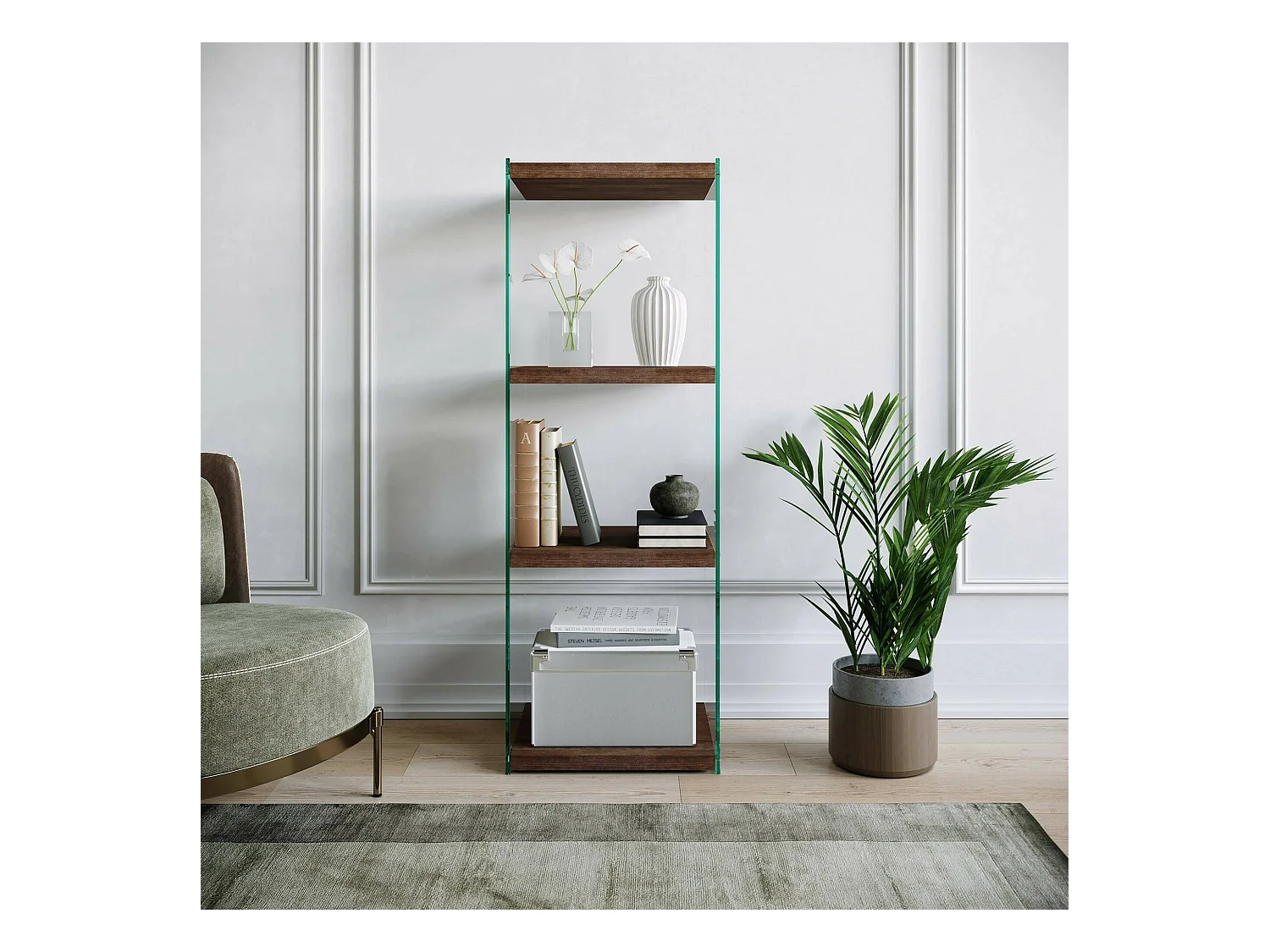 Bibliothèque Protea, Etagère de bureau, Porte-livre mobile, Librairie, 40x35h120 cm, Noyer