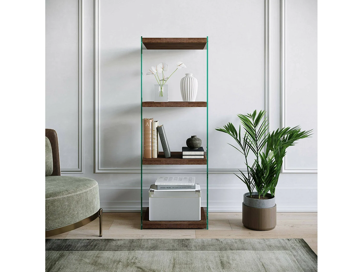 Bücherregal Dpersic, Büroregal, Mobiler Buchhalter, Bücherbrett, 40x35h120 cm, Nussbaum