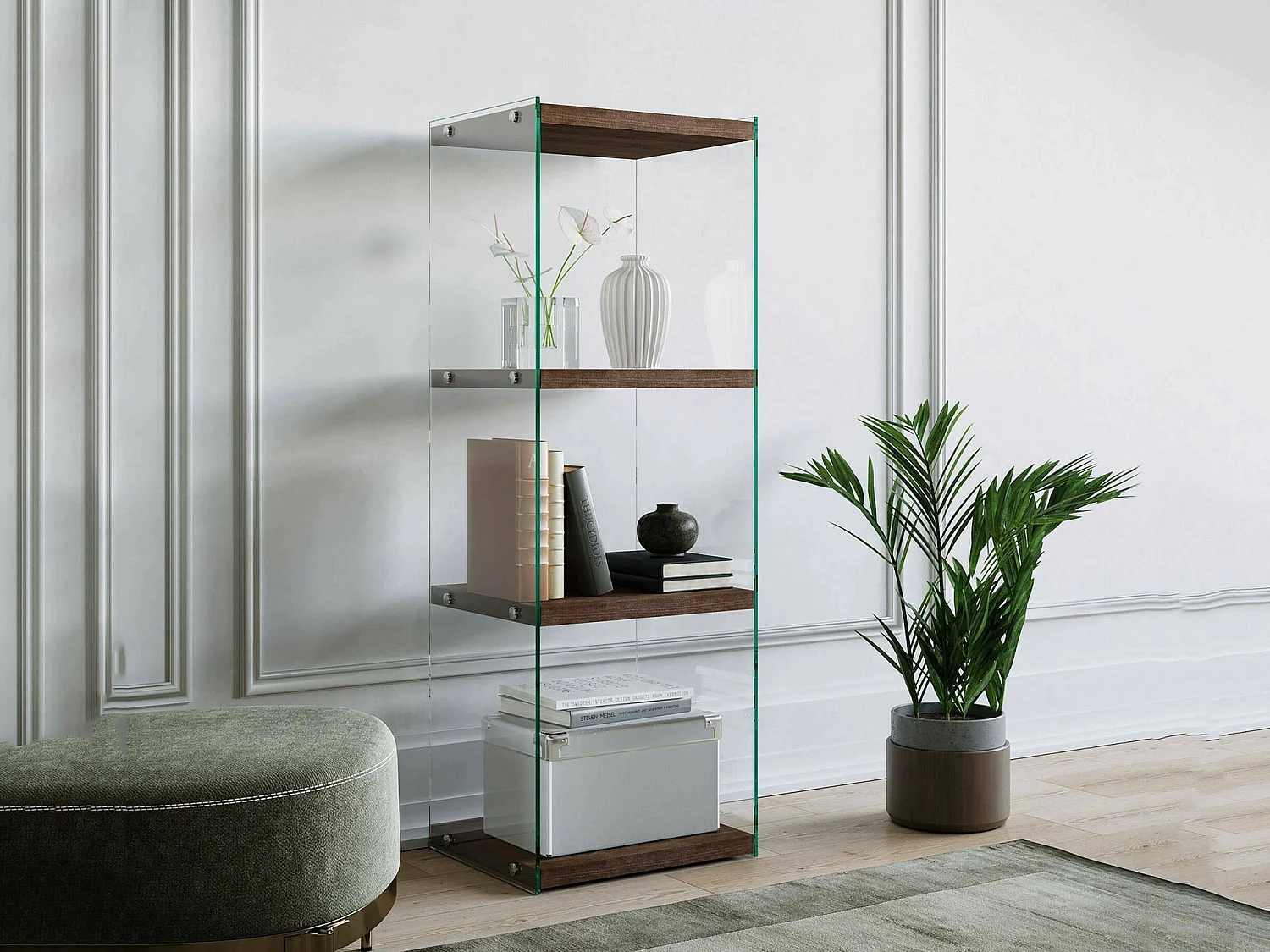 Bibliothèque Protea, Etagère de bureau, Porte-livre mobile, Librairie, 40x35h120 cm, Noyer
