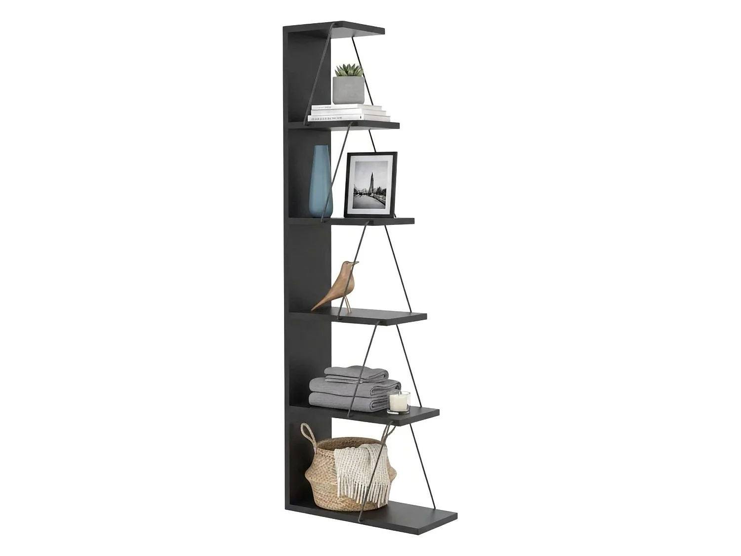 Bibliothèque Mizar, Etagère de bureau, Porte-livre mobile, Librairie, 50x22h150 cm, Anthracite et Noir