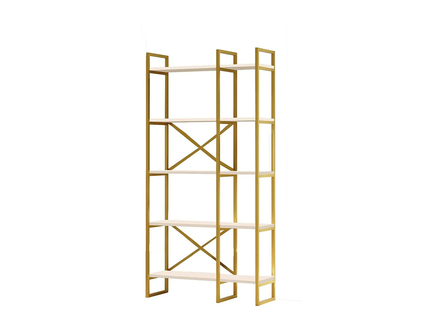 Dfiorind boekenkast, kantoorplank, boekenkast, bibliotheek, 88x30h175 cm, wit en goud