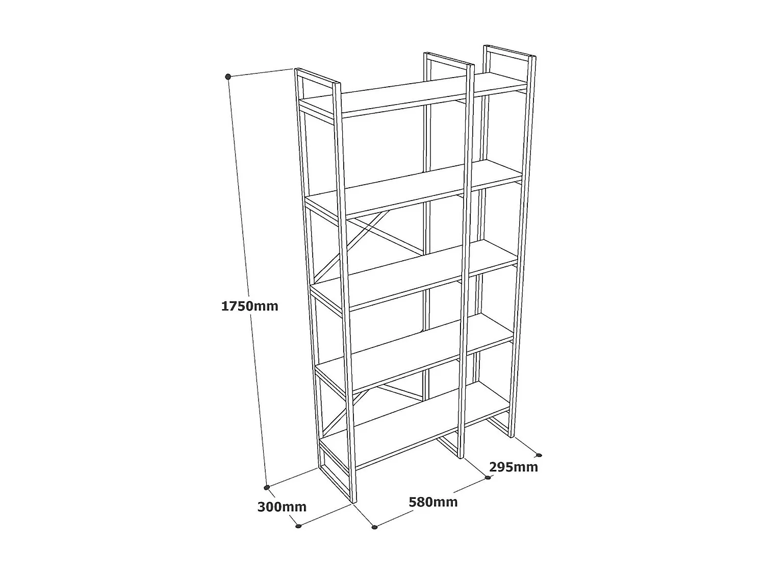 Dfiorind boekenkast, kantoorplank, boekenkast, bibliotheek, 88x30h175 cm, wit en goud