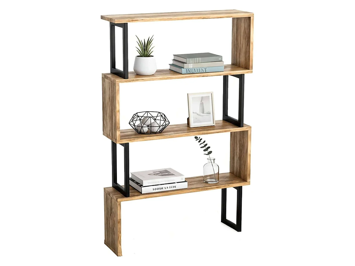 Bibliothèque Wezen, Etagère de bureau, Porte-livre mobile, Librairie, 80x22h128 cm, Noyer