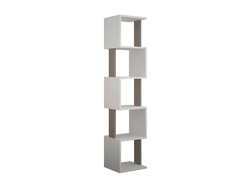 Bibliothèque Aglaia, Etagère de bureau, Porte-livre mobile, Librairie, 35x30h161 cm, Blanc et Taupe