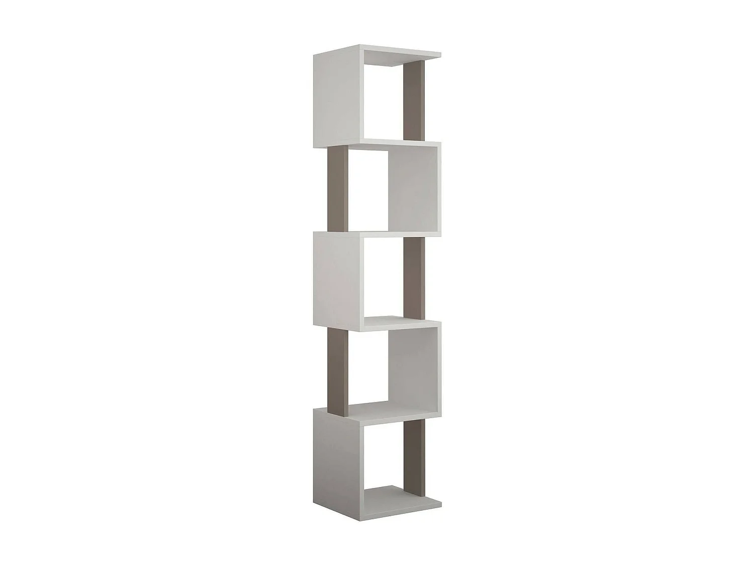 Bibliothèque Aglaia, Etagère de bureau, Porte-livre mobile, Librairie, 35x30h161 cm, Blanc et Taupe