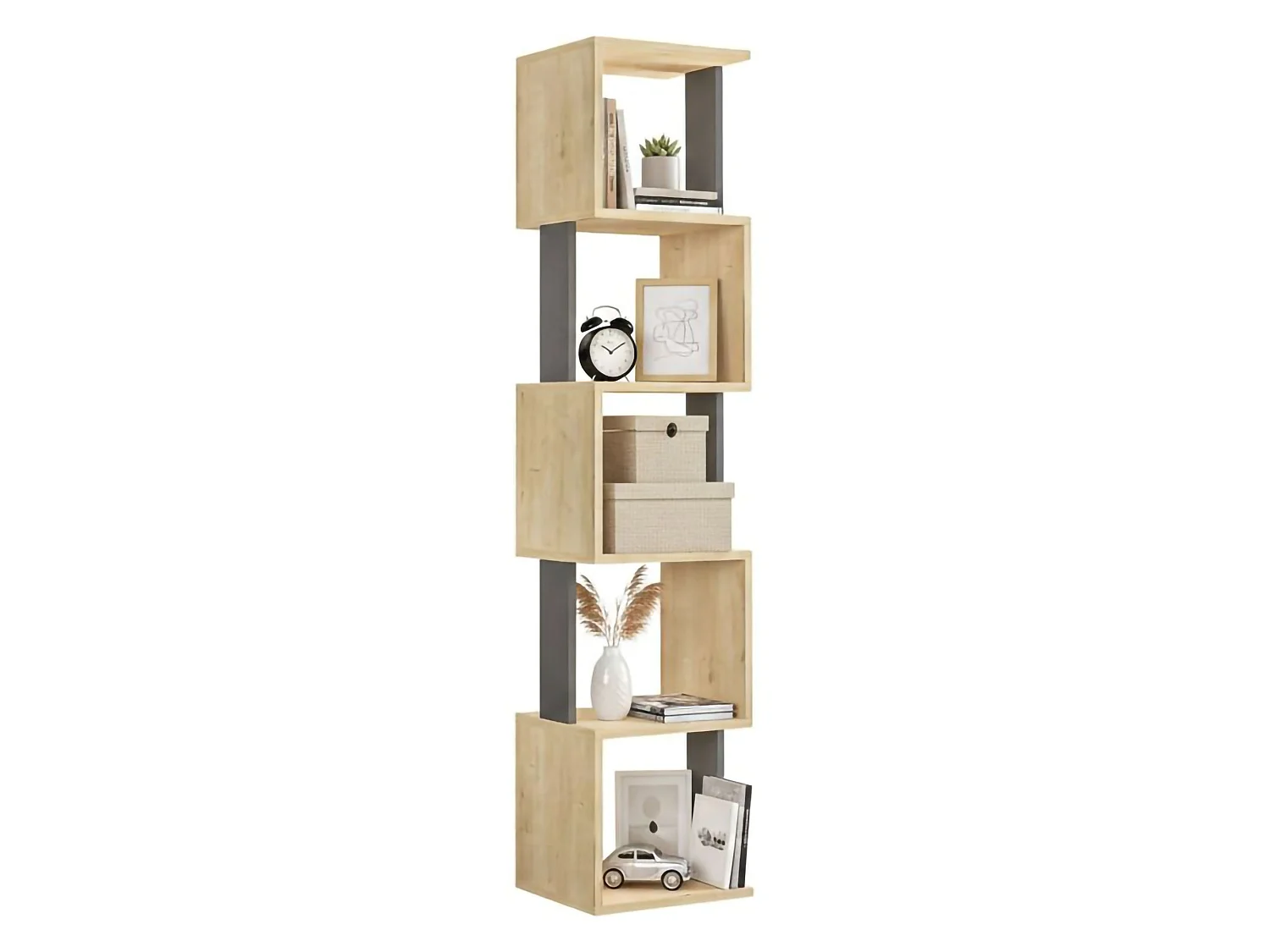 Bibliothèque Aglaia, Etagère de bureau, Porte-livre mobile, Librairie, 35x30h161 cm, Chêne et Anthracite