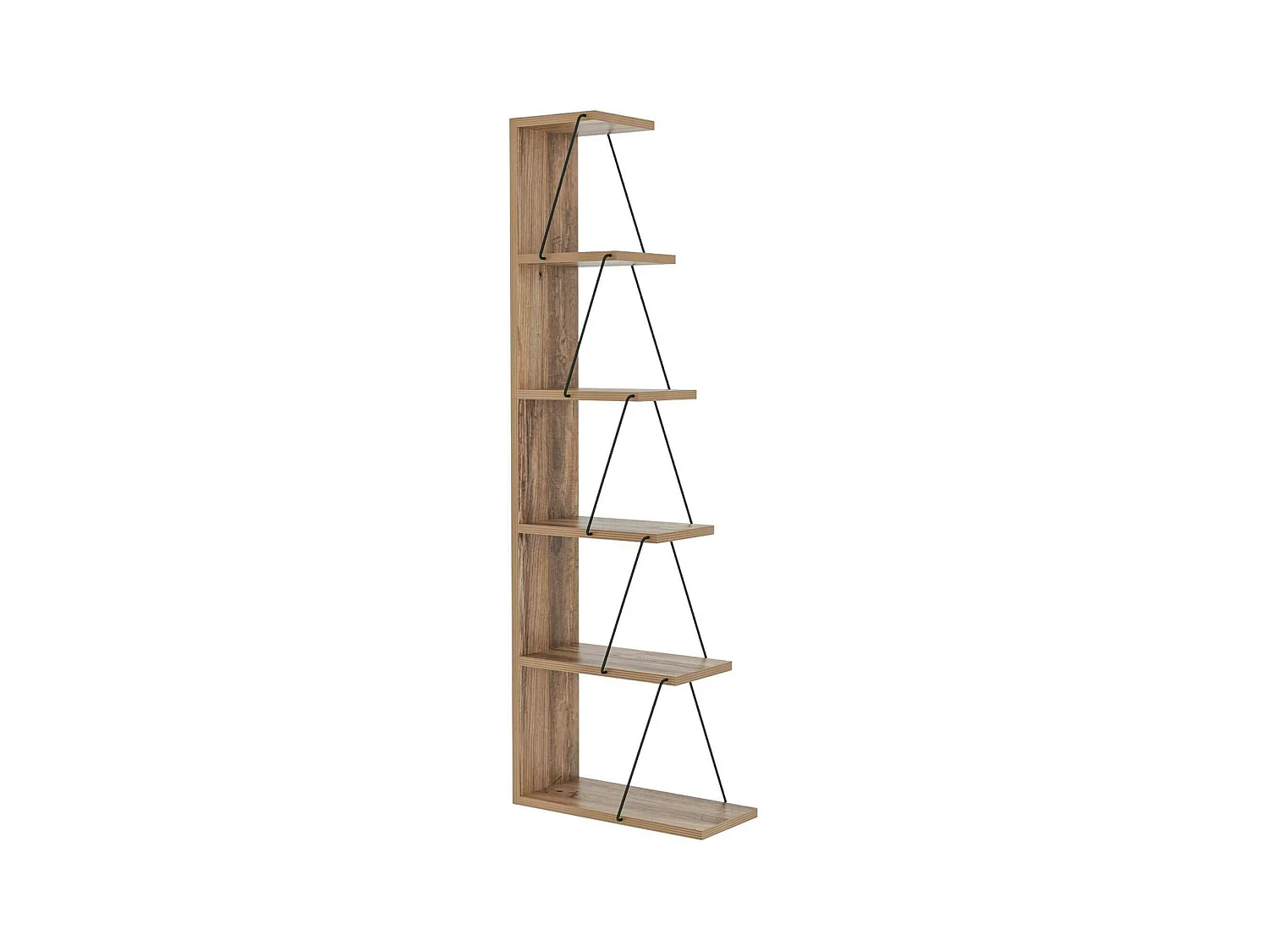 Dpallanc Boekenkast, Kantoorplank, Boekenkast, Bibliotheek, 50x22h150 cm, Eiken en Zwart