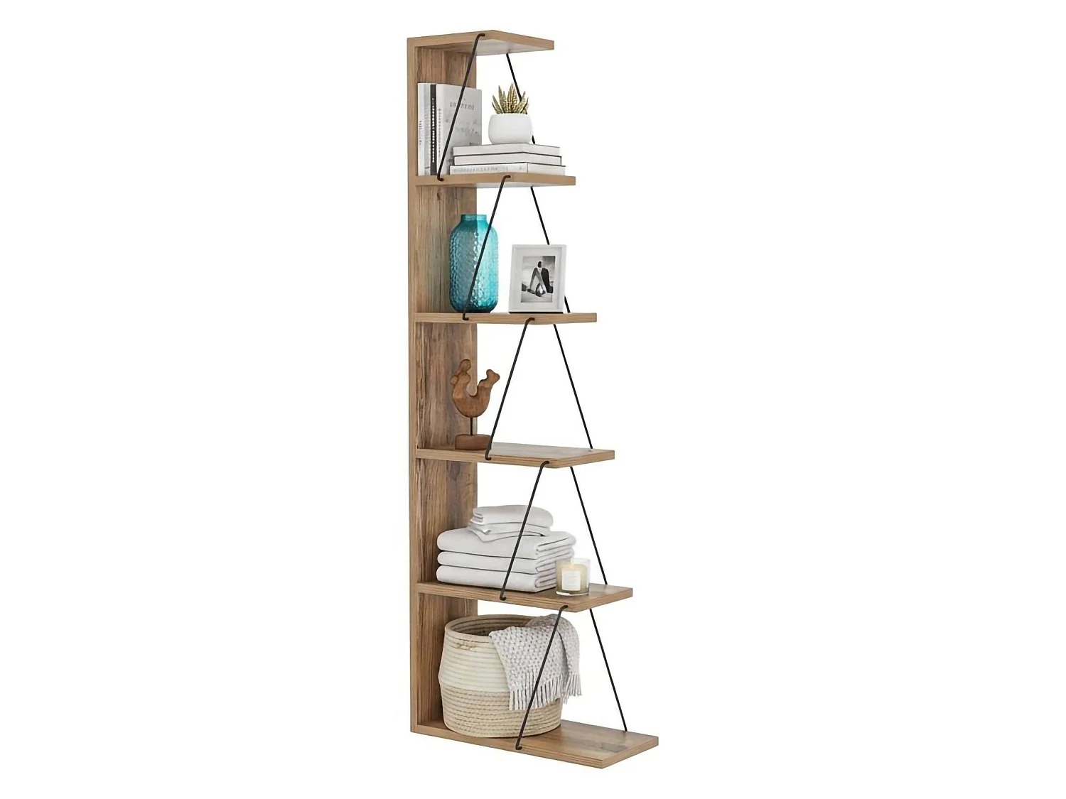 Bibliothèque Mizar, Etagère de bureau, Porte-livre mobile, Librairie, 50x22h150 cm, Chêne et Noir