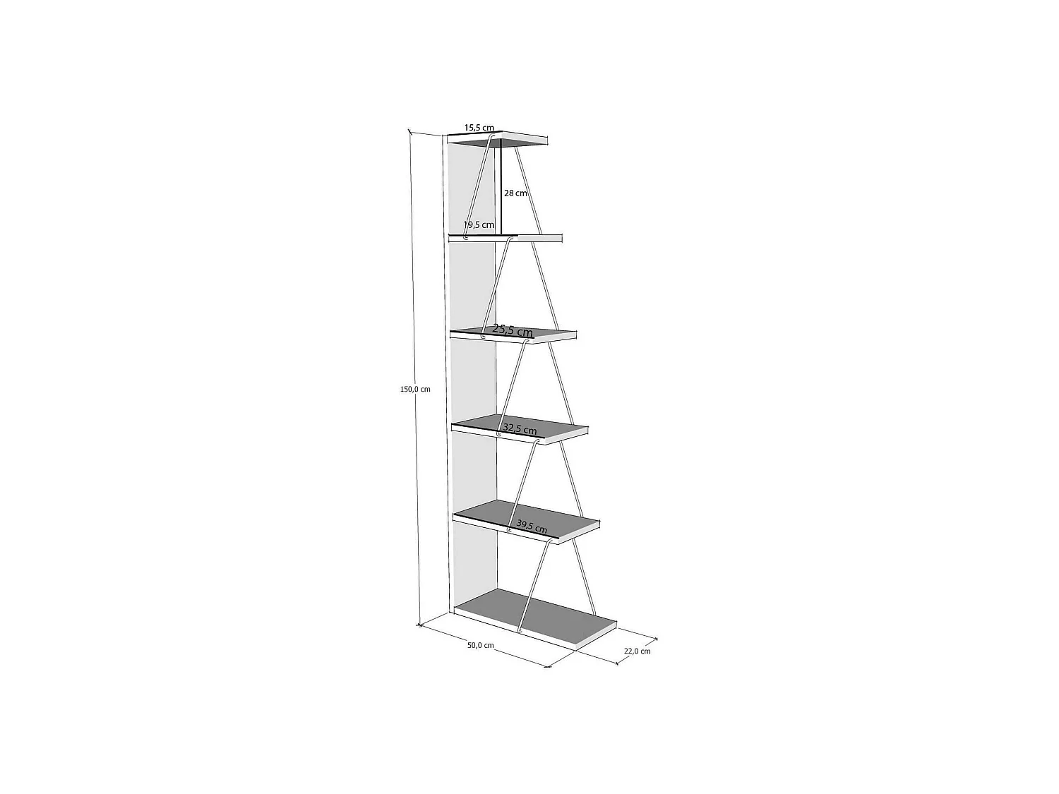 Bibliothèque Mizar, Etagère de bureau, Porte-livre mobile, Librairie, 50x22h150 cm, Chêne et Noir