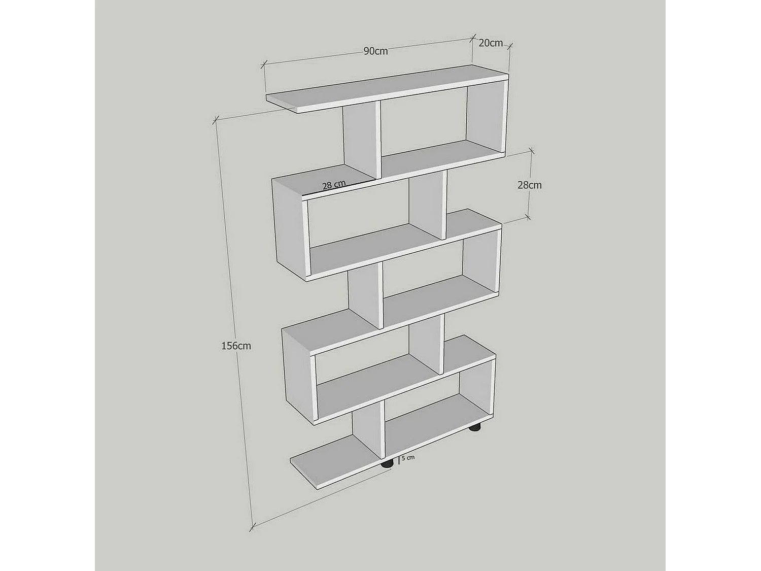 Estante para libros Dmarasch, Estante de oficina, Porta libros móvil, Biblioteca, 90x20h156 cm, Blanco