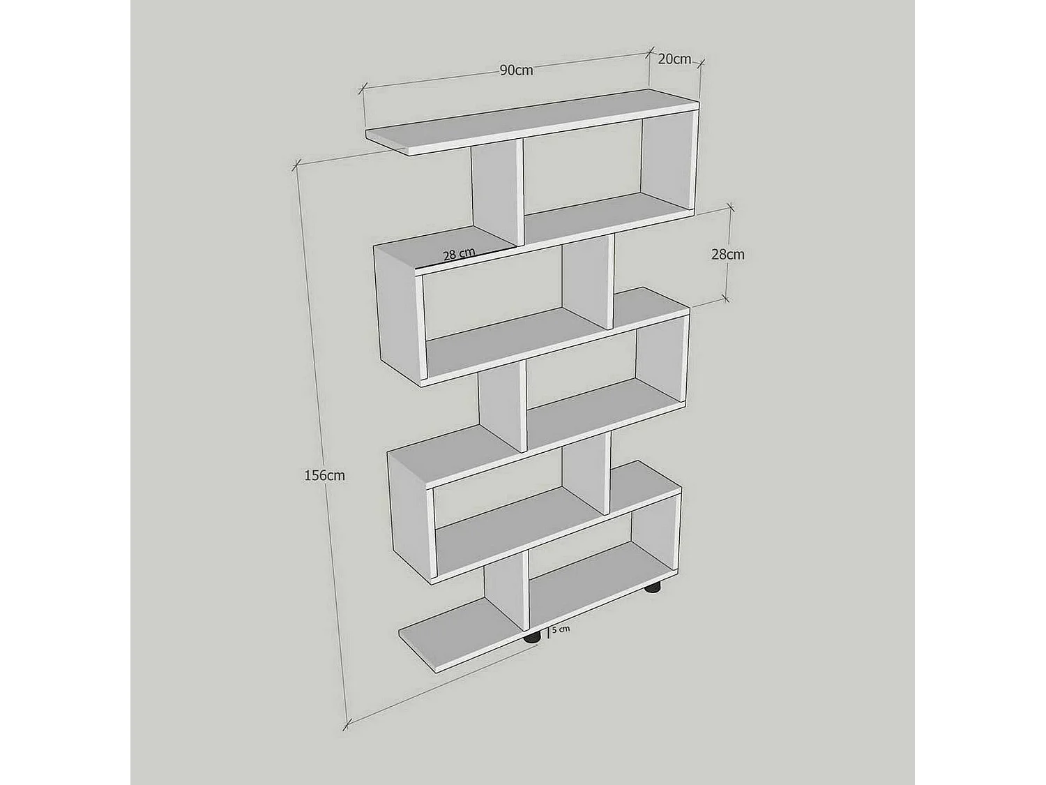 Dmarasch Boekenkast, Boekenplank, Boekenkast, Bibliotheek, 90x20h156 cm, Wit