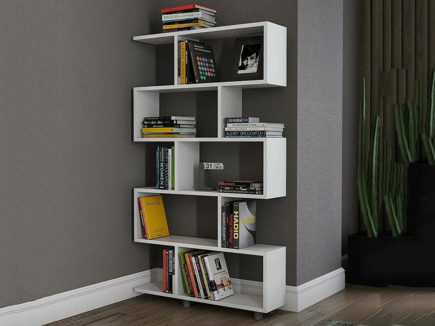 Dmarasch Boekenkast, Boekenplank, Boekenkast, Bibliotheek, 90x20h156 cm, Wit