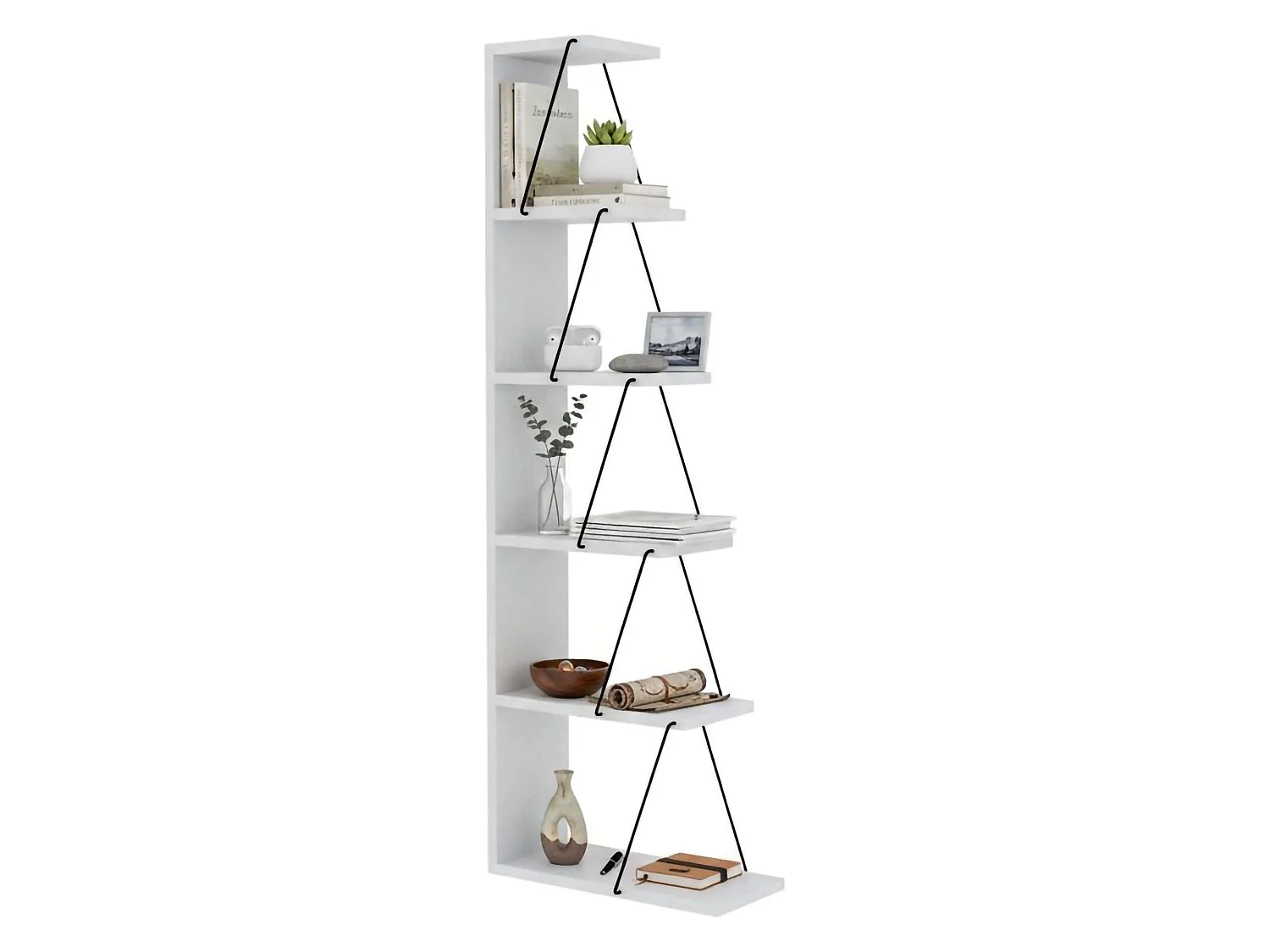 Bibliothèque Mizar, Etagère de bureau, Porte-livre mobile, Librairie, 50x22h150 cm, Blanc et Noir