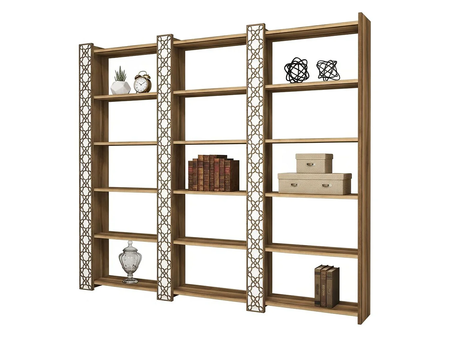Bibliothèque Alula, Etagère de bureau, Porte-livre mobile, Librairie, 185x24h170 cm, Noyer et Blanc