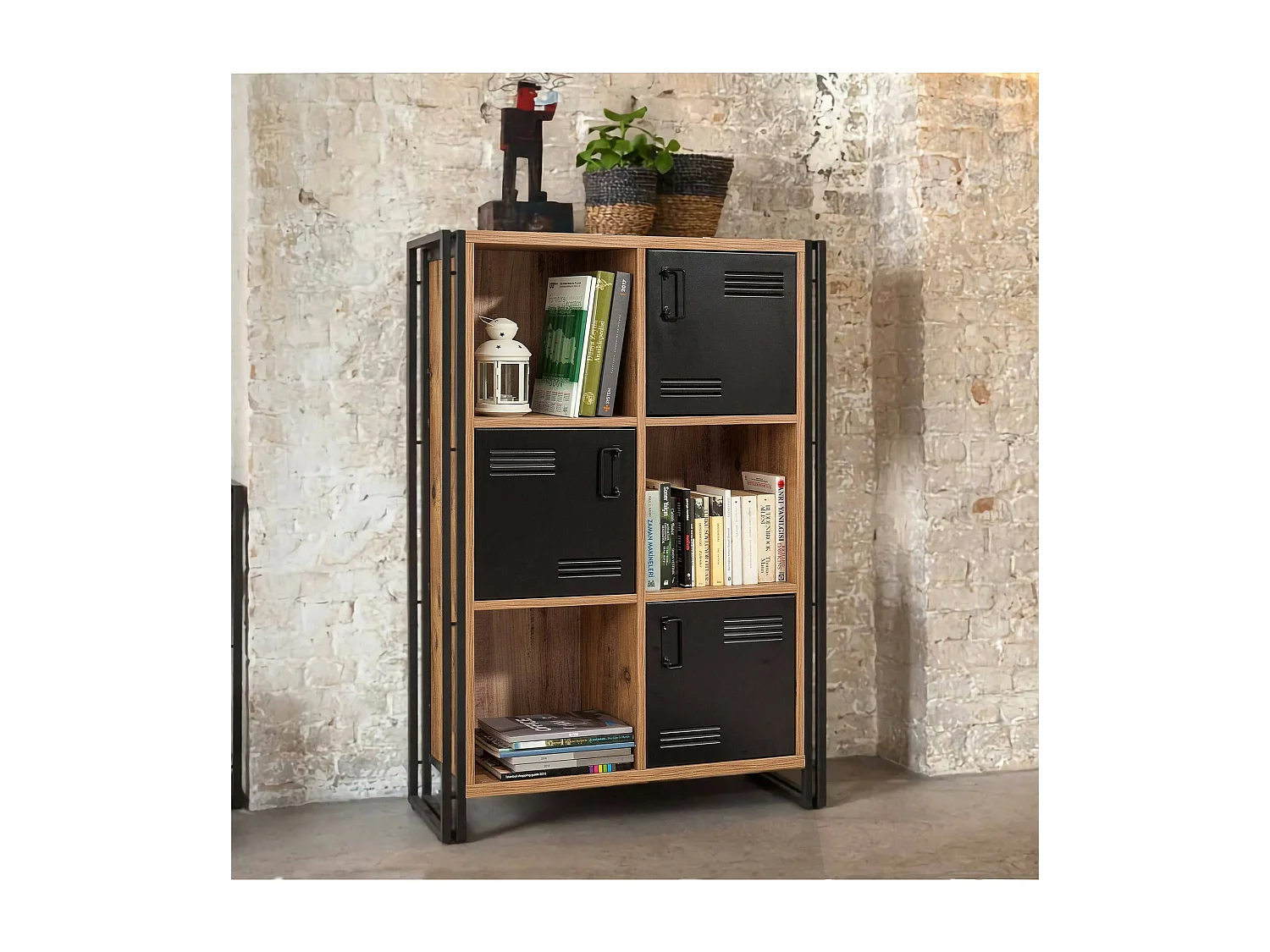 Bücherregal Dpecorin, Büroregal, Mobiler Buchhalter, Bücherbrett, 89x35h127 cm, Eiche und Schwarz