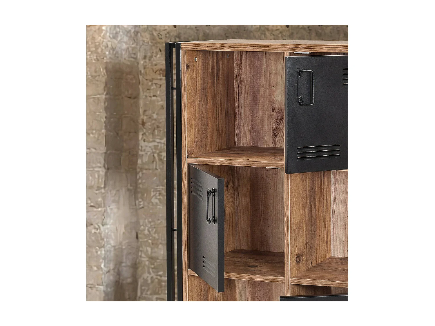 Bibliothèque Orion, Etagère de bureau, Porte-livre mobile, Librairie, 89x35h127 cm, Chêne et Noir