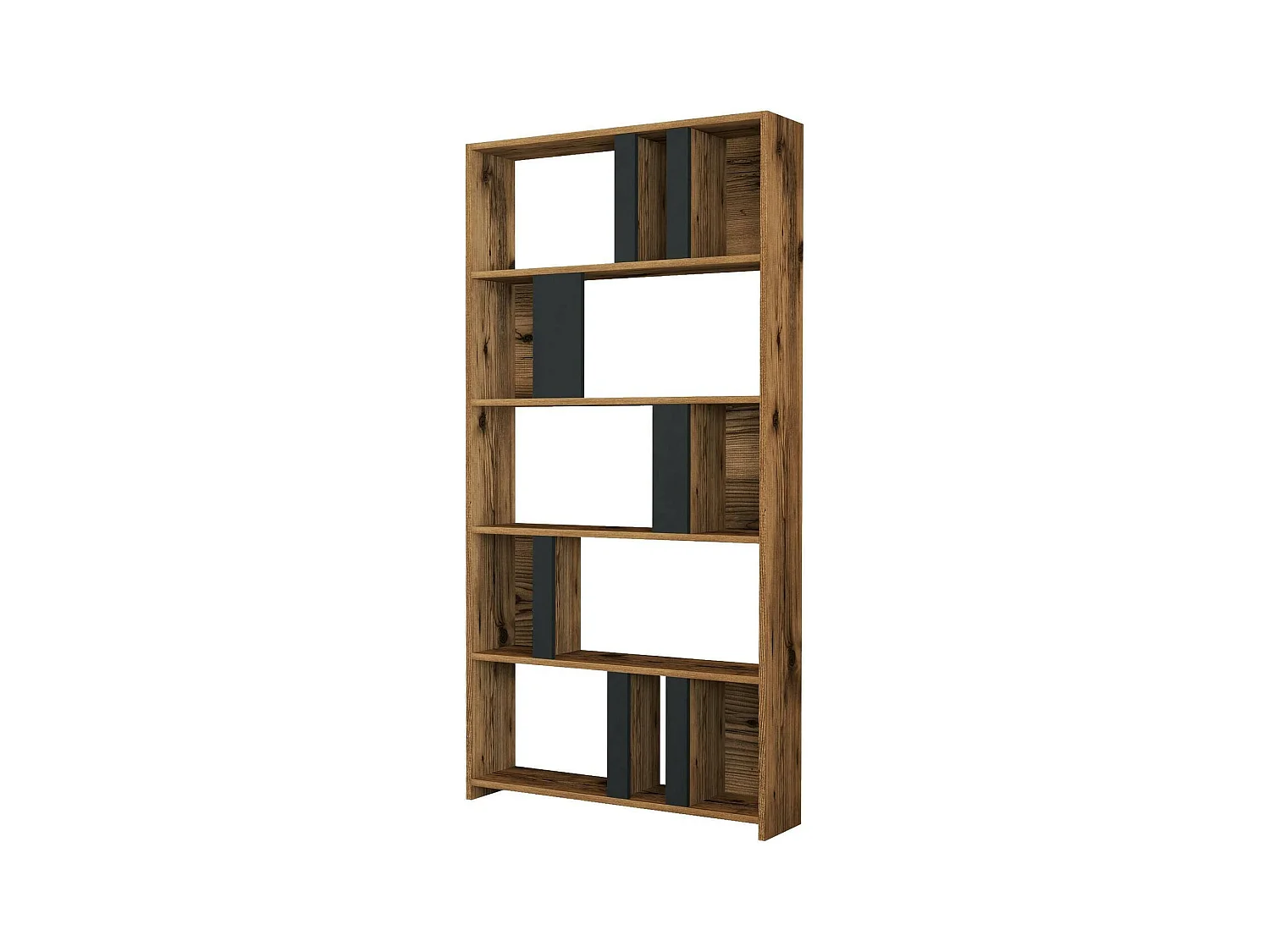 Bibliothèque Algieba, Etagère de bureau, Porte-livre mobile, Librairie, 90x20h180 cm, Noyer et Anthracite