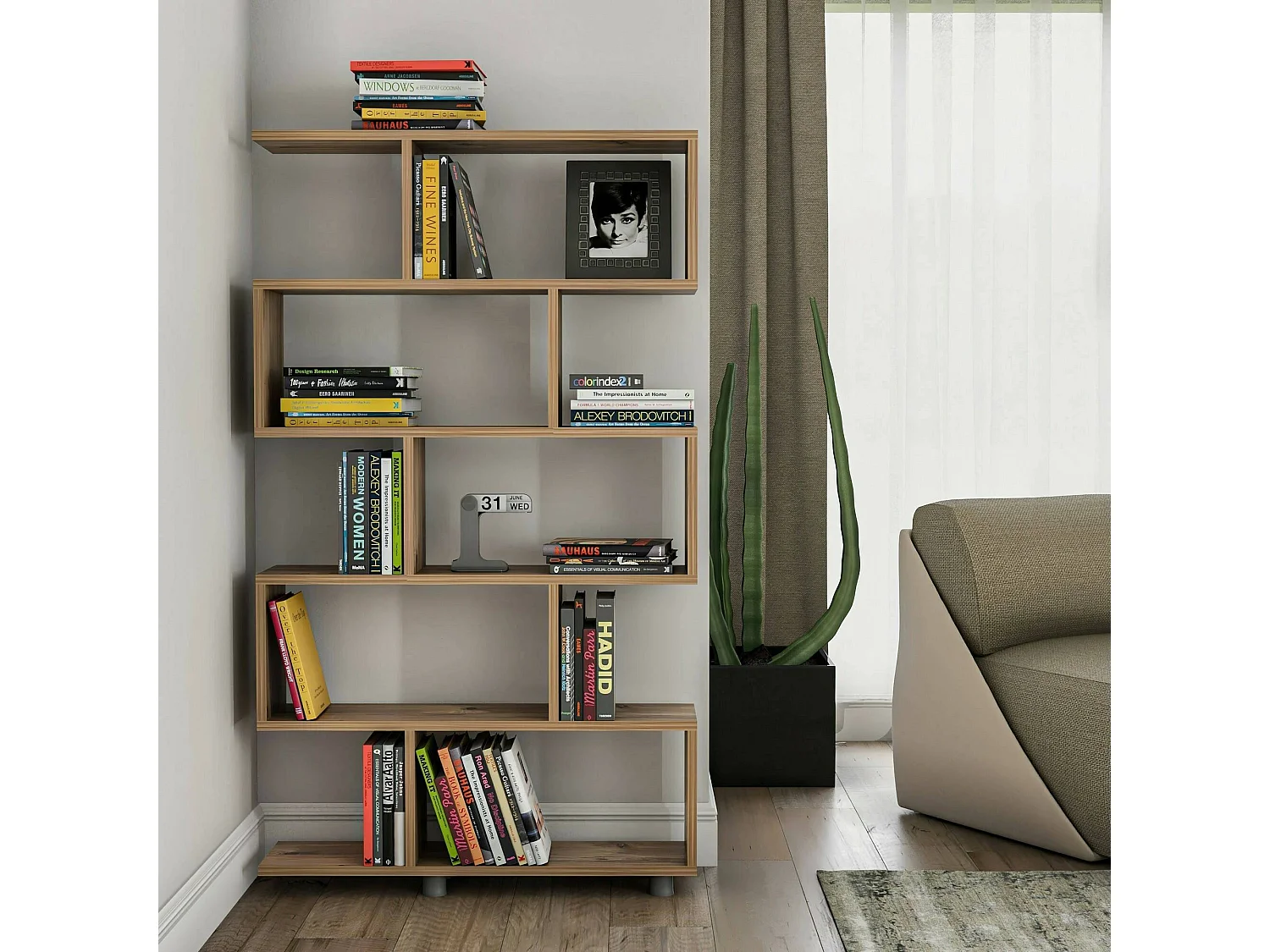 Dmarasch boekenkast, kantoorplank, boekenkast, bibliotheek, 90x20h156 cm, eik