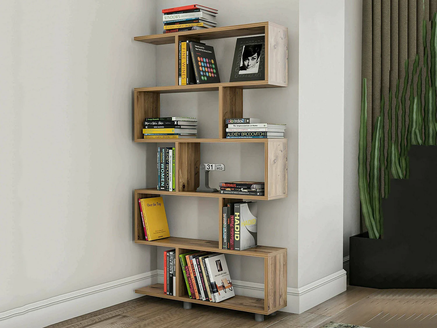 Dmarasch boekenkast, kantoorplank, boekenkast, bibliotheek, 90x20h156 cm, eik