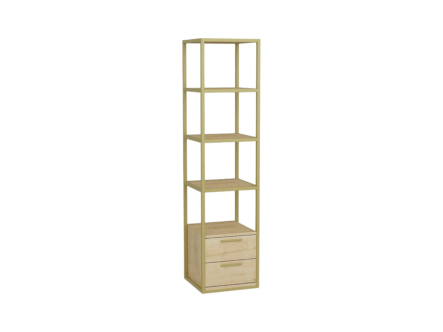 Bibliothèque Artemis, Etagère de bureau, Porte-livre mobile, Librairie, 39x39h169 cm, Or et Chêne