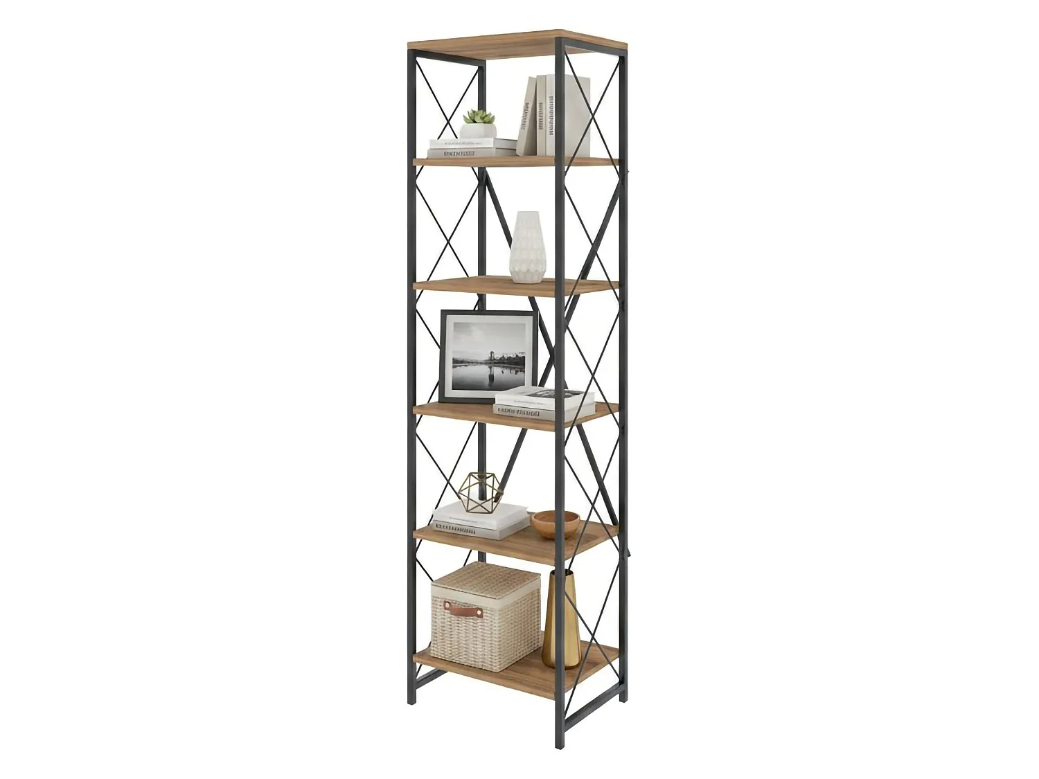Bücherregal Dpoll, Büroregal, Mobiler Buchhalter, Bücherbrett, 50x30h180 cm, Eiche und Schwarz