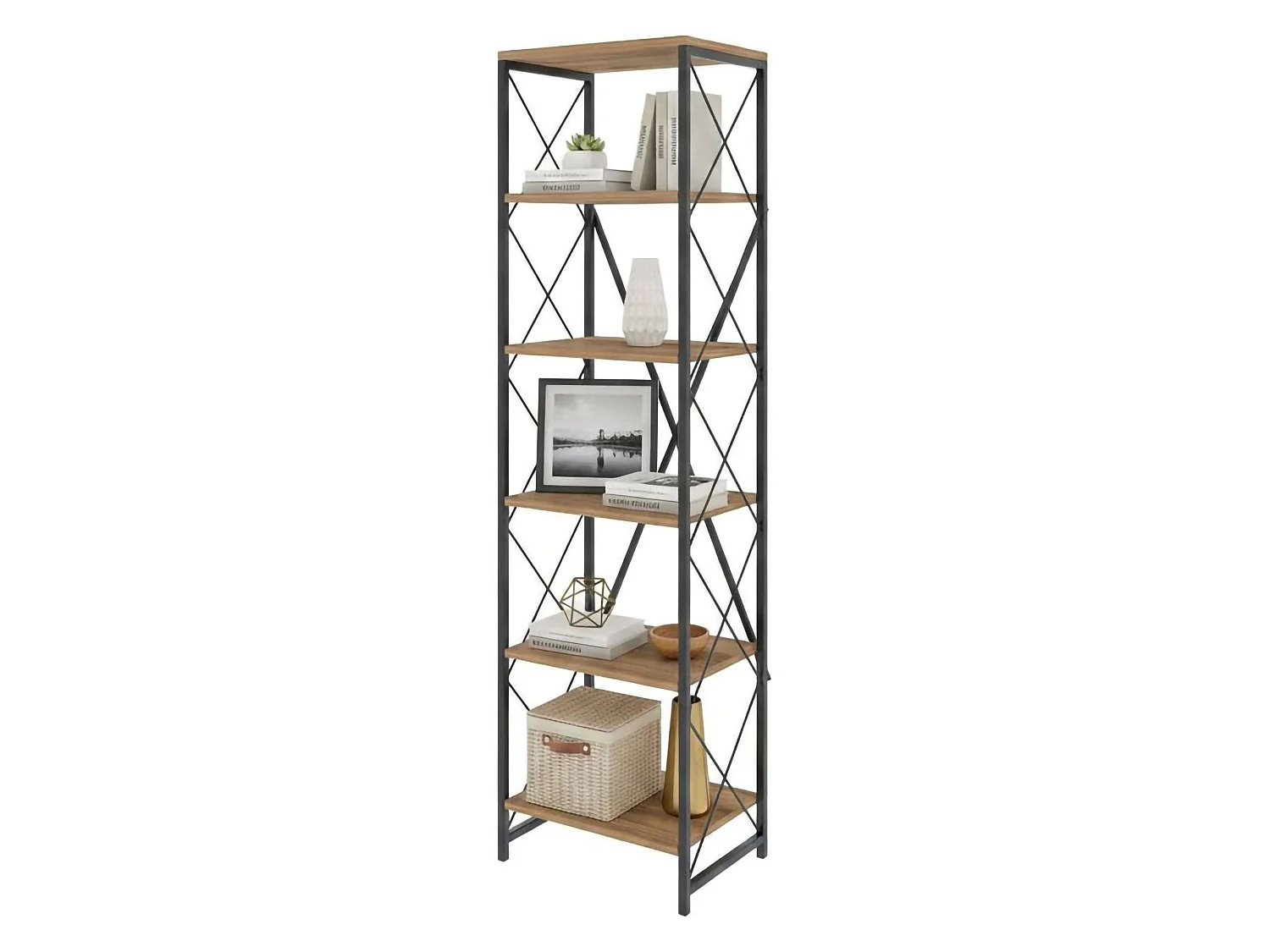 Estante para libros Dpoll, Estante de oficina, Porta libros móvil, Biblioteca, 50x30h180 cm, Roble y Negro