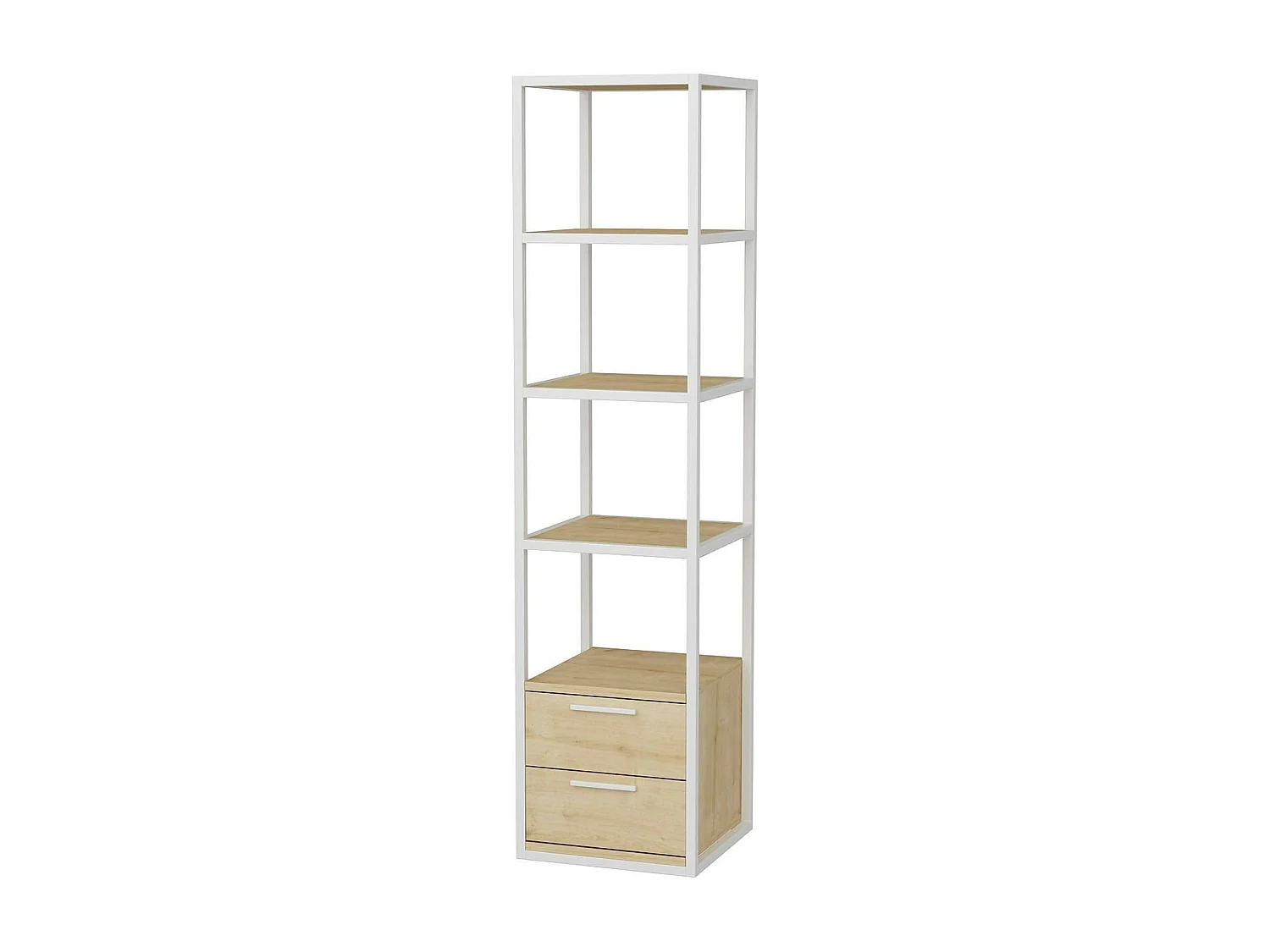 Bibliothèque Artemis, Etagère de bureau, Porte-livre mobile, Librairie, 39x39h169 cm, Blanc et chêne