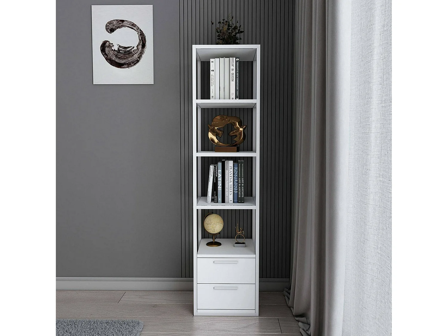 Estante para libros Dfogliat, Estante de oficina, Porta libros móvil, Biblioteca, 39x39h169 cm, Blanco