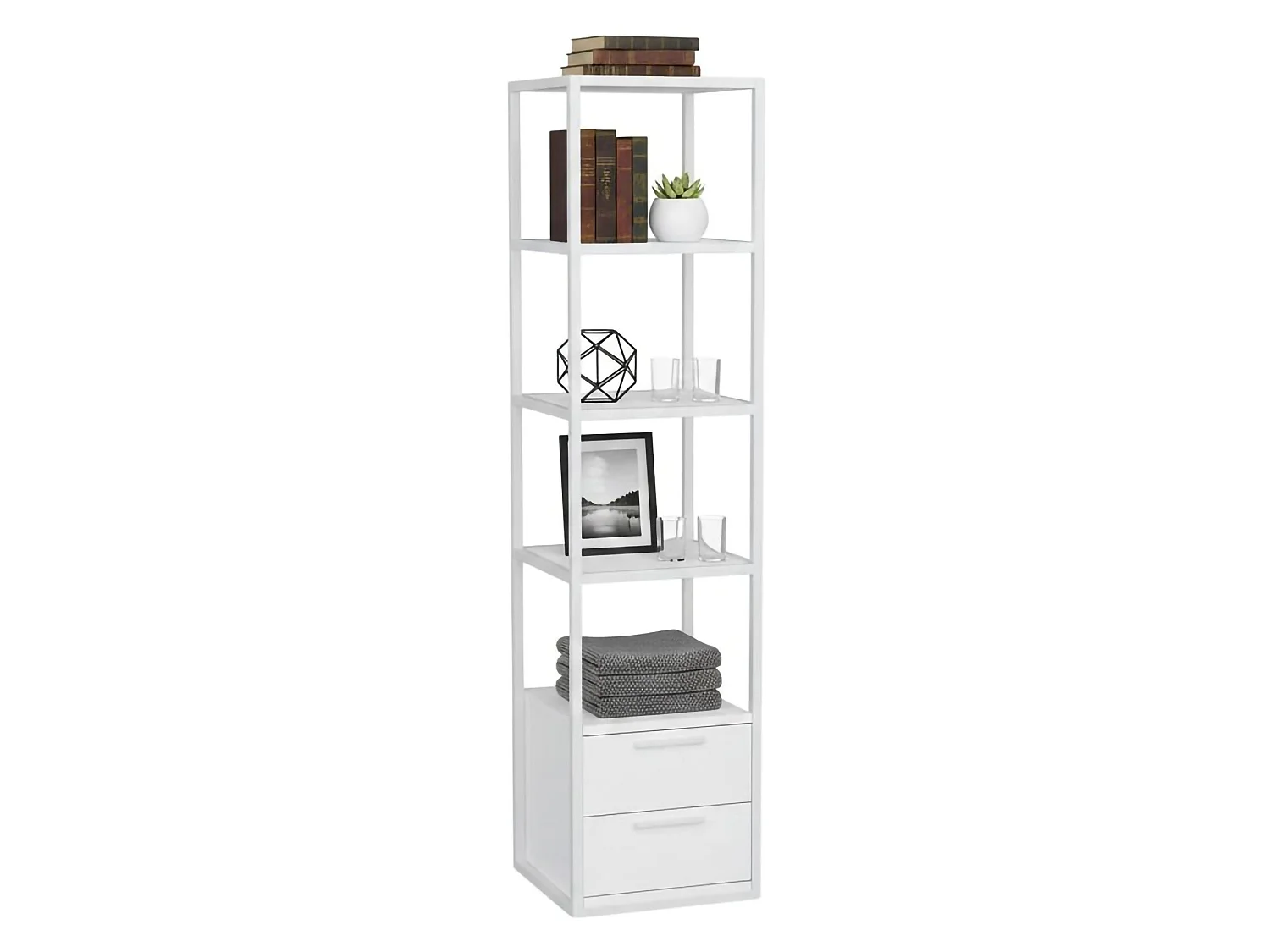 Boekenkast Dfogliat, kantoorplank,Boekenhouder, Bibliotheek, 39x39h169 cm, Wit