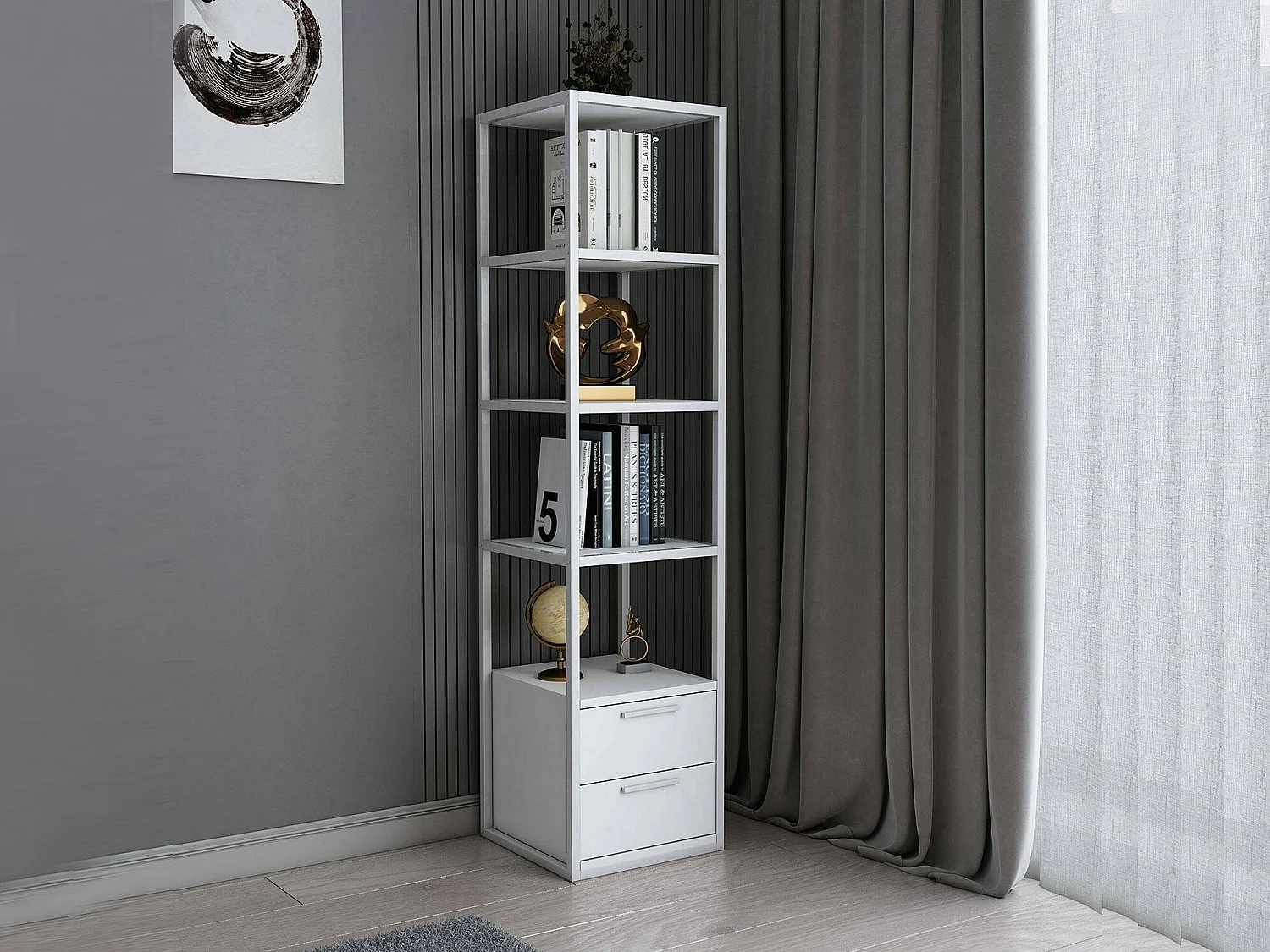 Boekenkast Dfogliat, kantoorplank,Boekenhouder, Bibliotheek, 39x39h169 cm, Wit