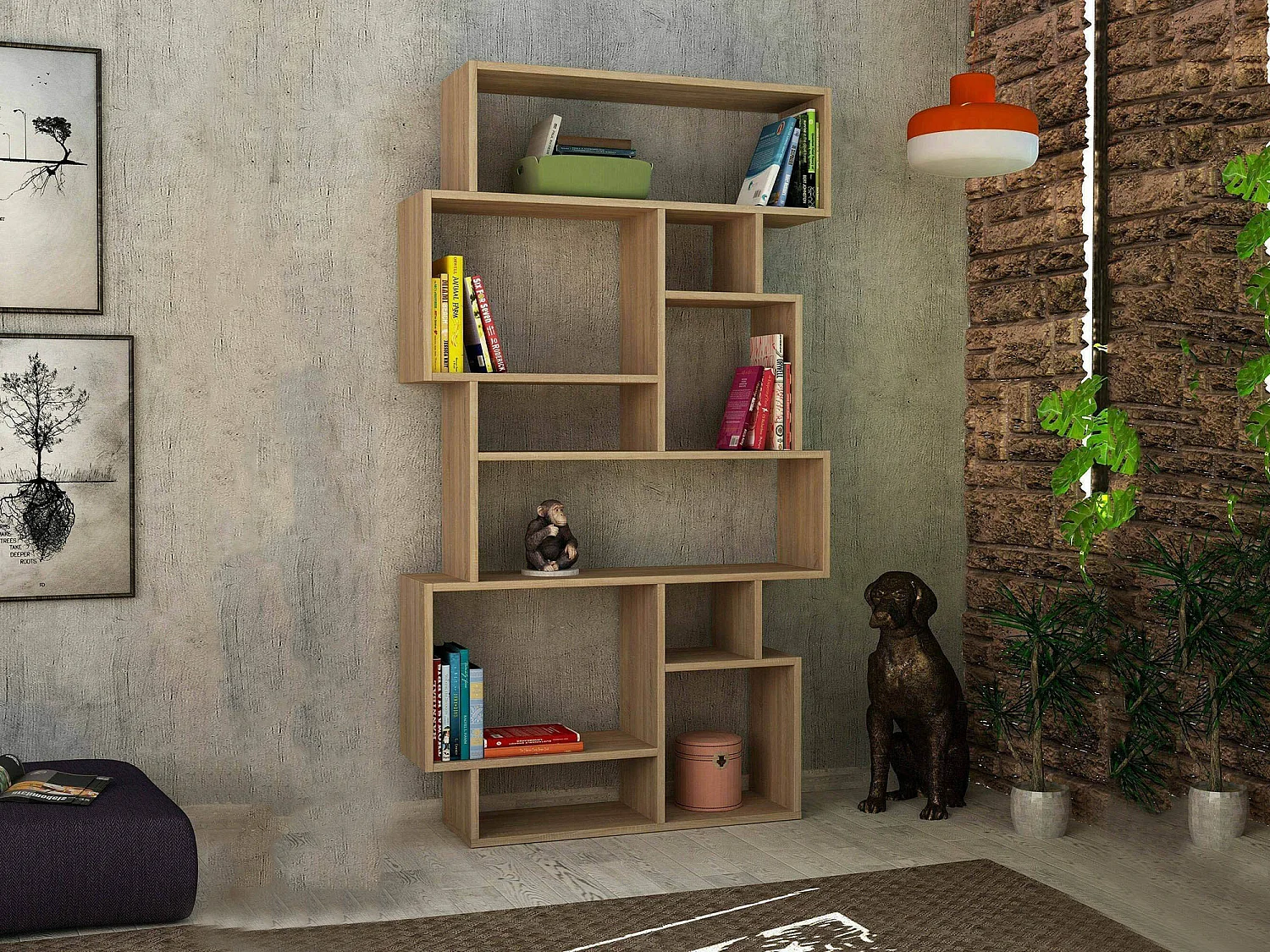 Estante para libros Dlusuard, Estante de oficina, Porta libros móvil, Biblioteca, 96x26h169 cm, Roble