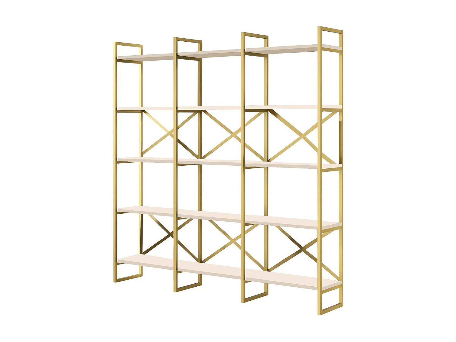 Bibliothèque Sagit, Etagère de bureau, Porte-livre mobile, Librairie, 170x30h175 cm, Blanc et Or