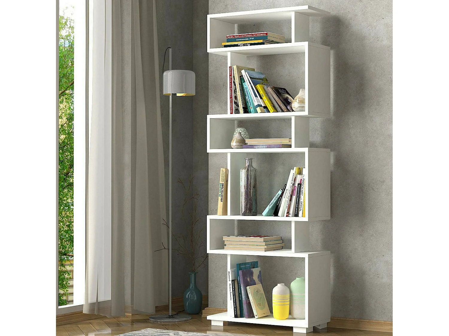 Dpeeter Boekenkast, Kantoorplank, Boekenkast, Bibliotheek, 60x20h165 cm, Wit