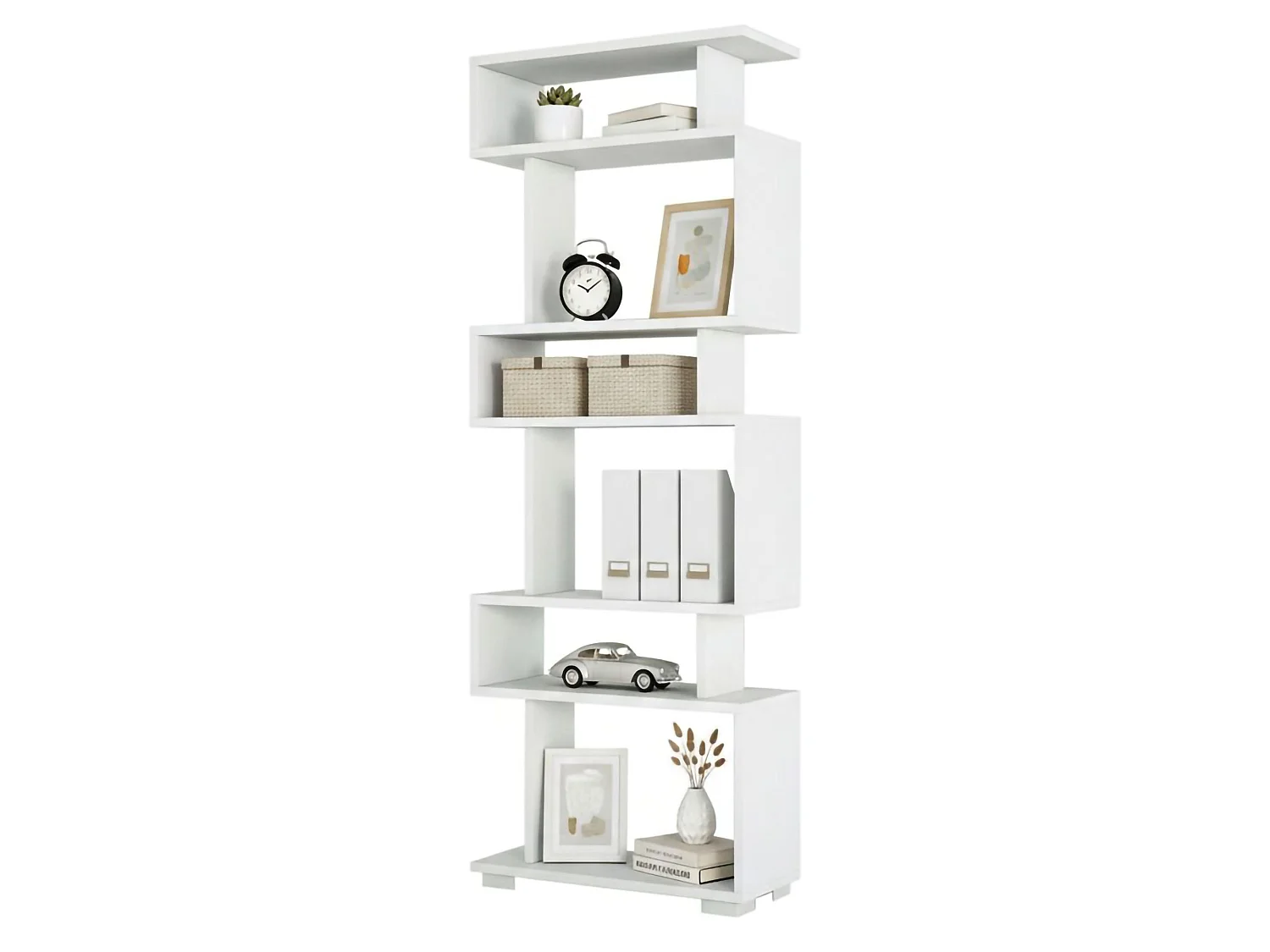 Bibliothèque Panopea, Etagère de bureau, Porte-livre mobile, Librairie, 60x20h165 cm, Blanc