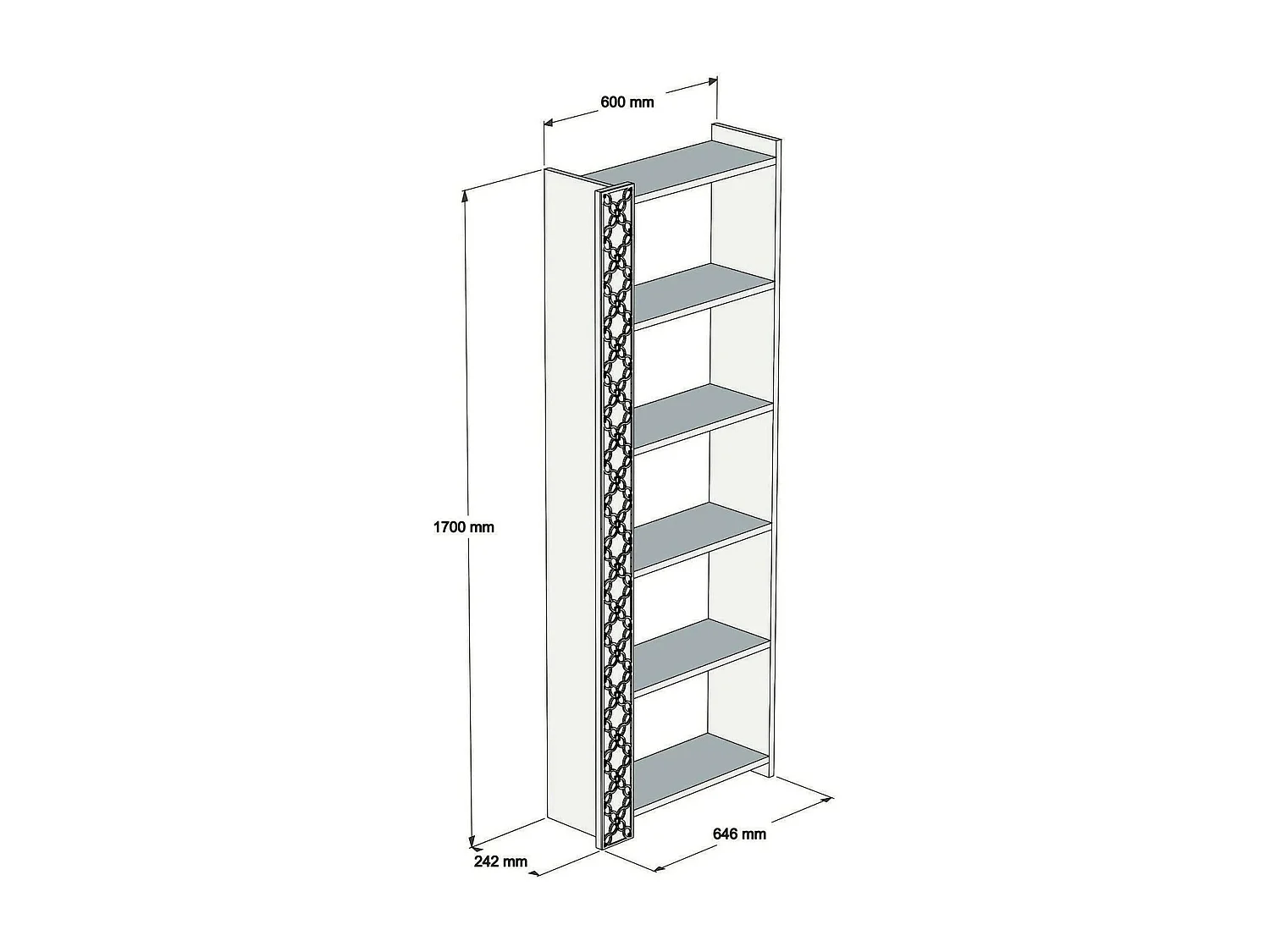 Destéve Boekenkast, Kantoorplank, Boekenkast, Bibliotheek, 65x24h170 cm, Walnoot en Wit