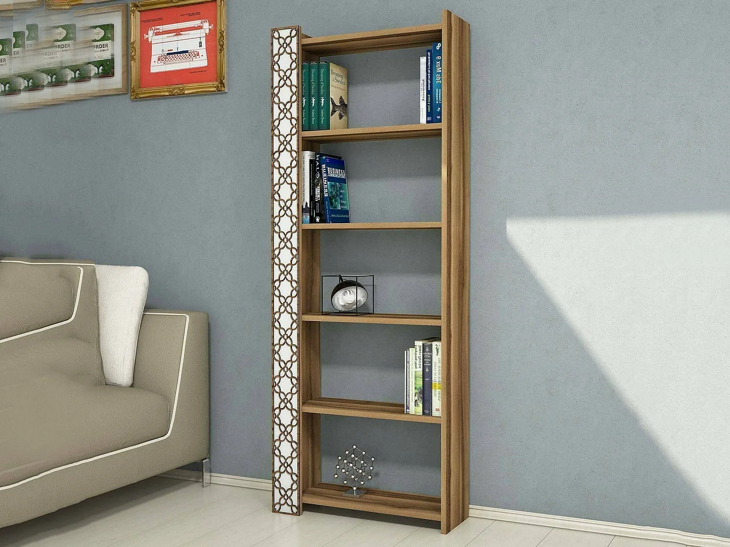Estante para libros Destéve, Estante de oficina, Porta libros móvil, Biblioteca, 65x24h170 cm, Nogal y Blanco
