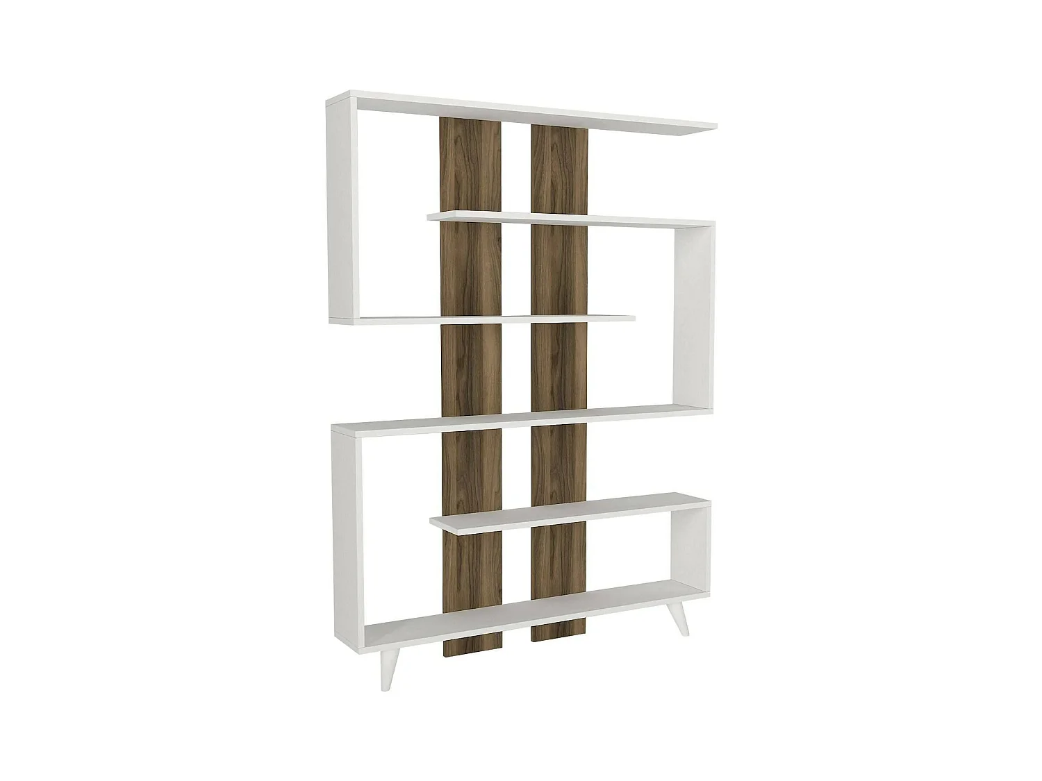 Bibliothèque Gienah, Etagère de bureau, Porte-livre mobile, Librairie, 120x20h162 cm, Blanc et Noyer