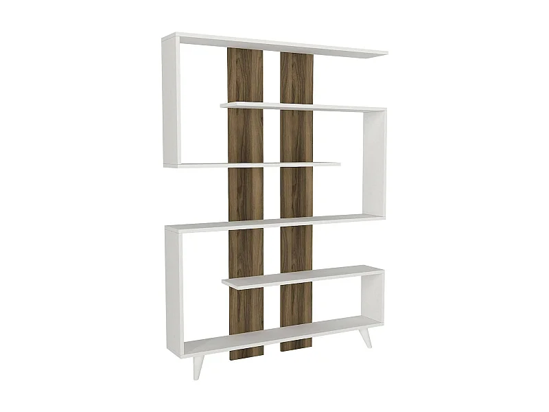 Bücherregal Dmandell, Büroregal, Mobiler Buchhalter, Bücherbrett, 120x20h162 cm, WeiÃŸ und Walnuss