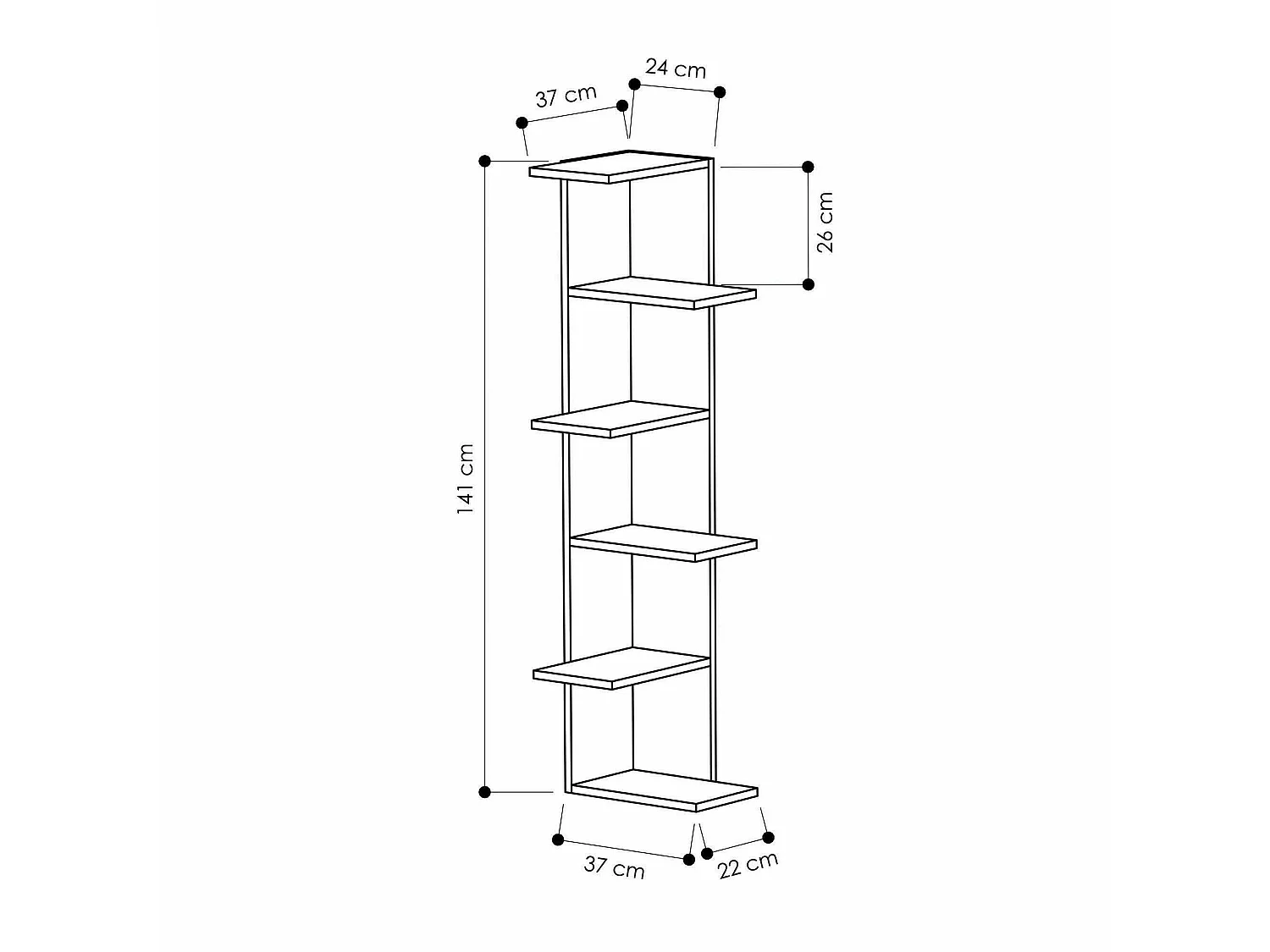 Estante para libros Dlunett, Estante de oficina, Porta libros móvil, Biblioteca, 37x24h141 cm, Blanco