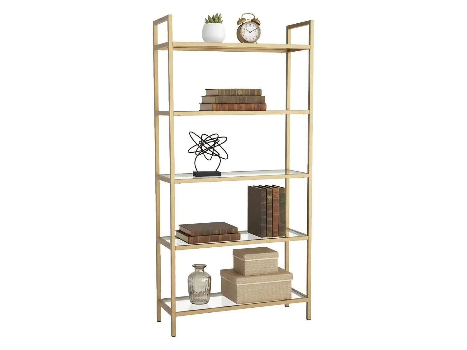 Bibliothèque Delphini, Etagère de bureau, Porte-livre mobile, Librairie, 80x30h165 cm, Or
